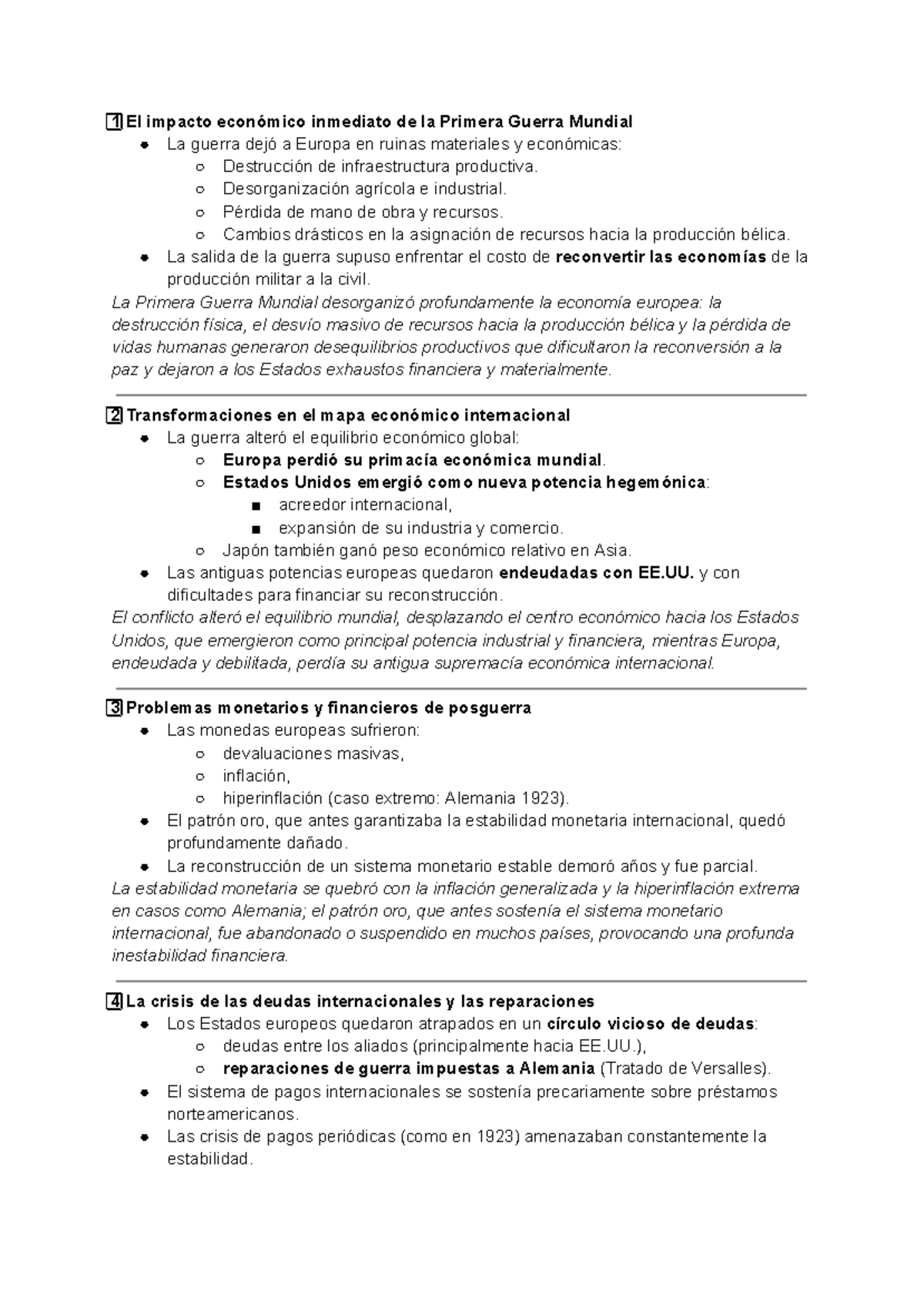 El impacto económico de la Primera Guerra Mundial (Resumen Aldcroft ...