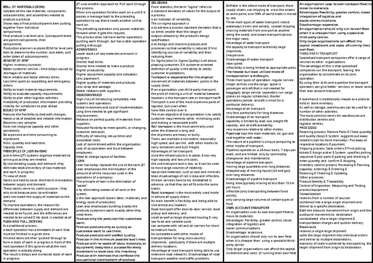 Final Notes on Logistics Management (LOG 101) - Studocu