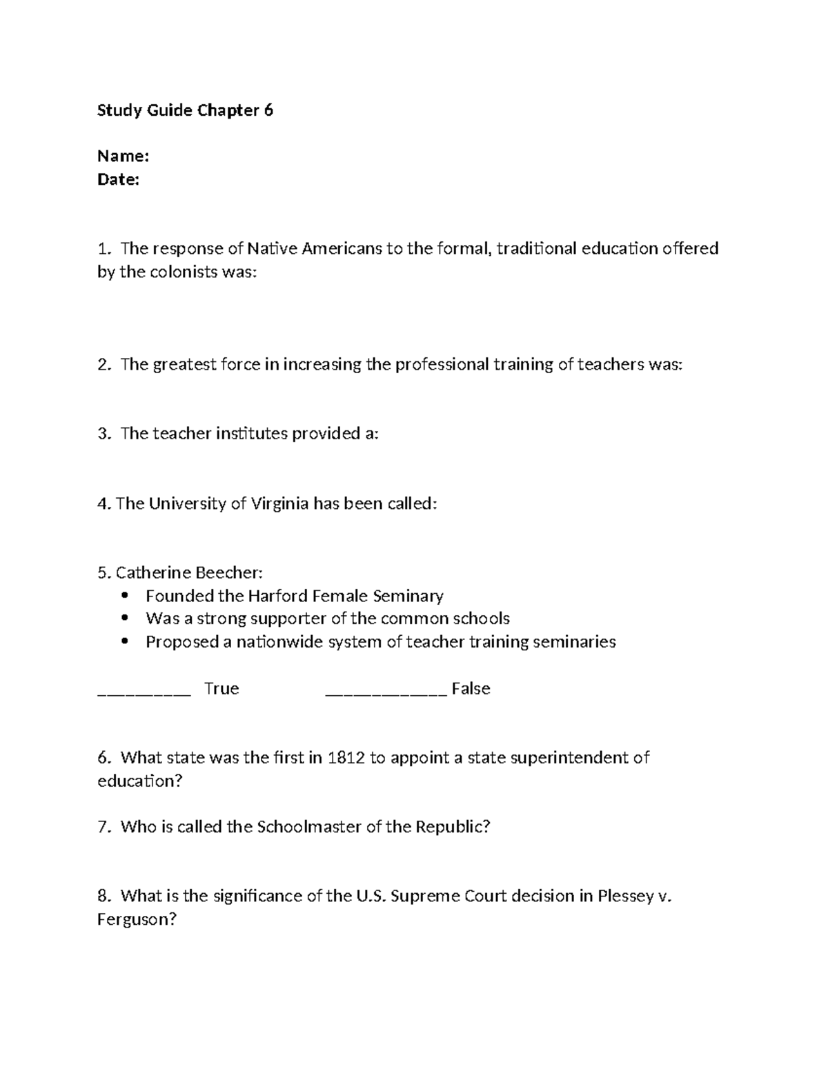 EDF203 Module 8 Study Guide - Study Guide Chapter 6 Name: Date: The ...