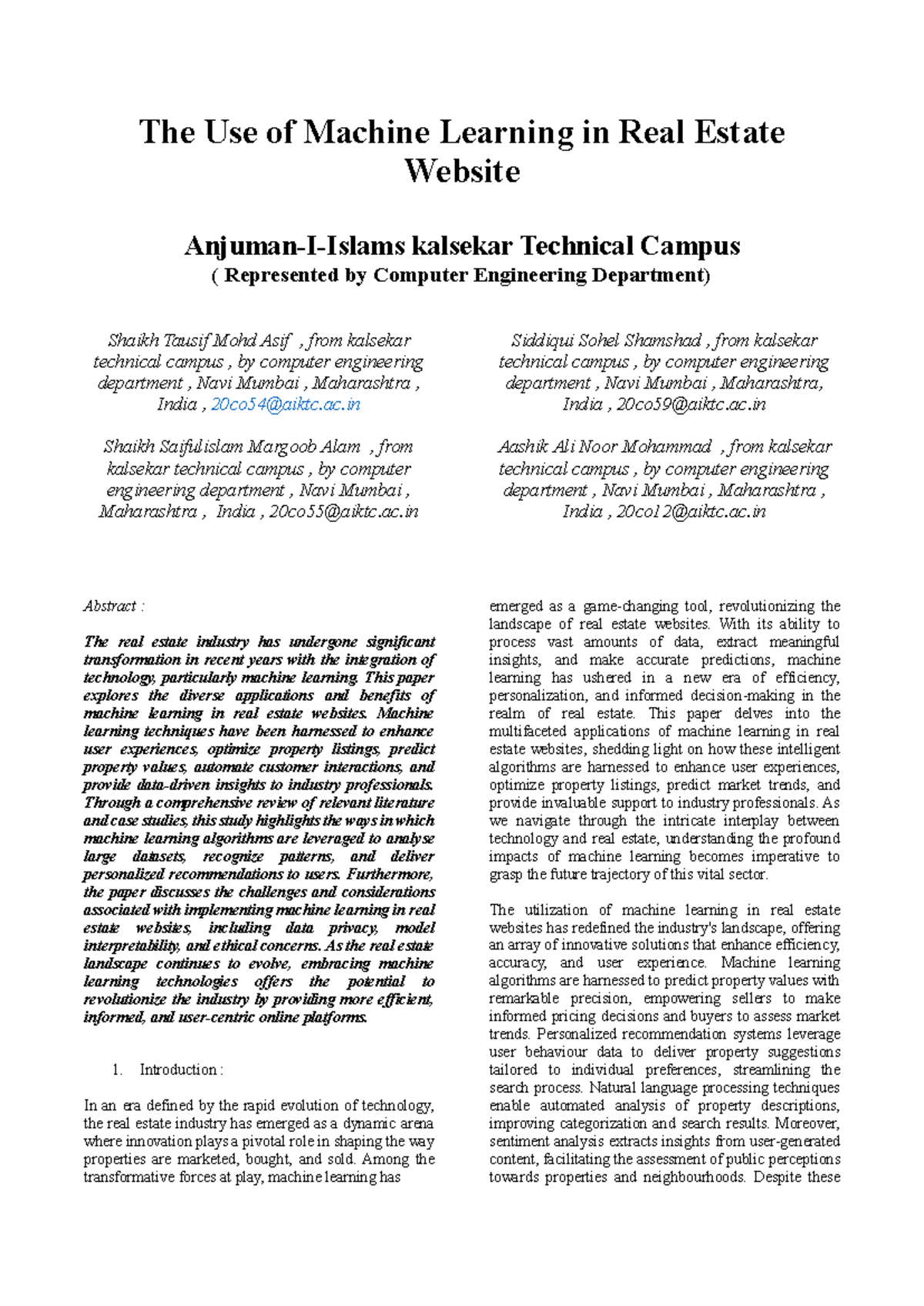 Major Project Paper: Machine Learning Applications in Real Estate - Studocu