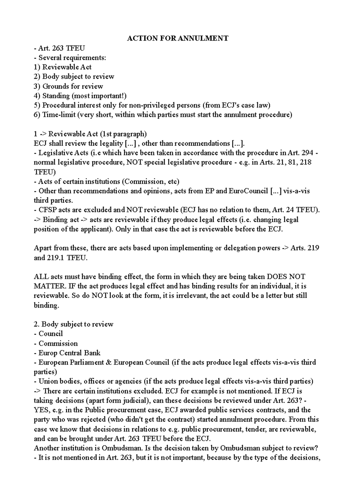 Action for Annulment Overview: Key Aspects of Art. 263 TFEU (Session 3 ...