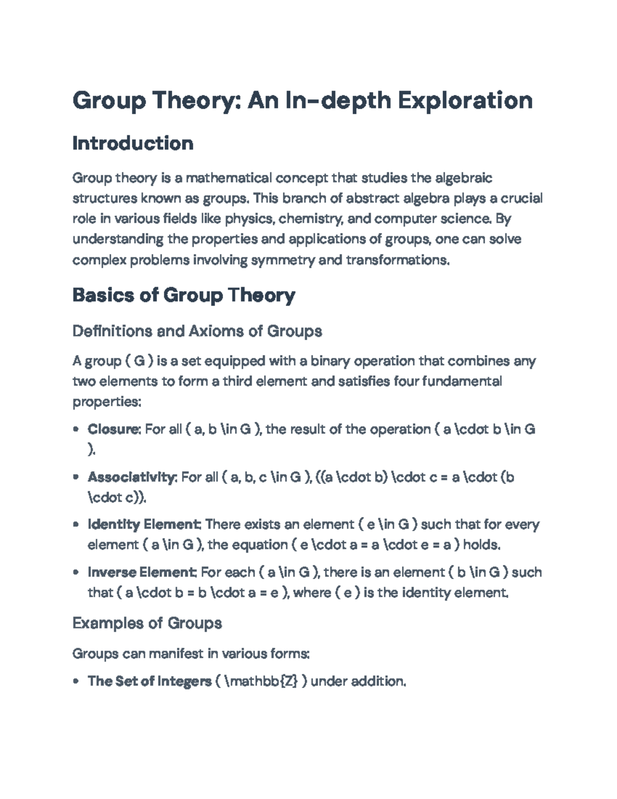 Group Theory: Advanced Concepts & Applications (Math 101) - Studocu