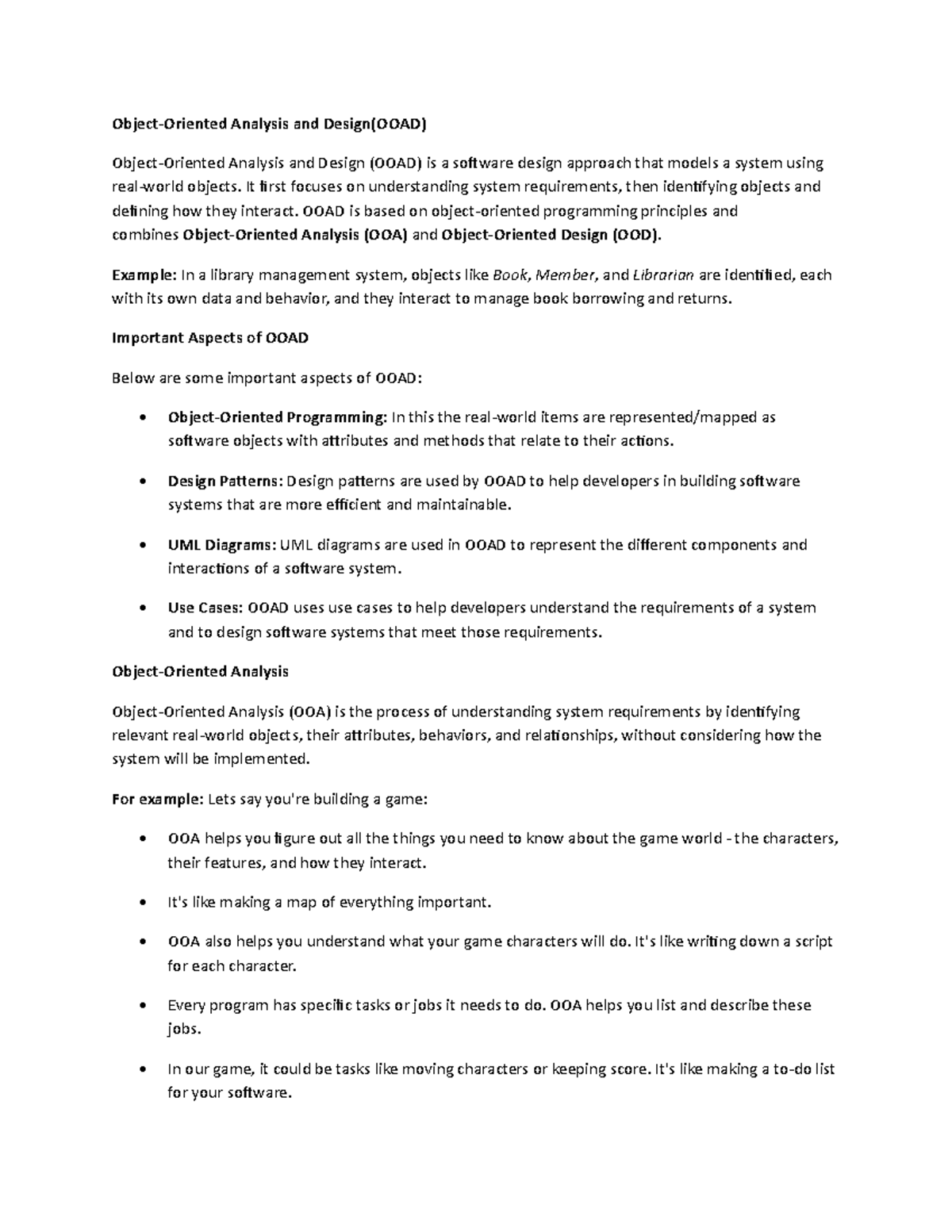 Analysis and Design (OOAD) Overview and Key Concepts - Studocu