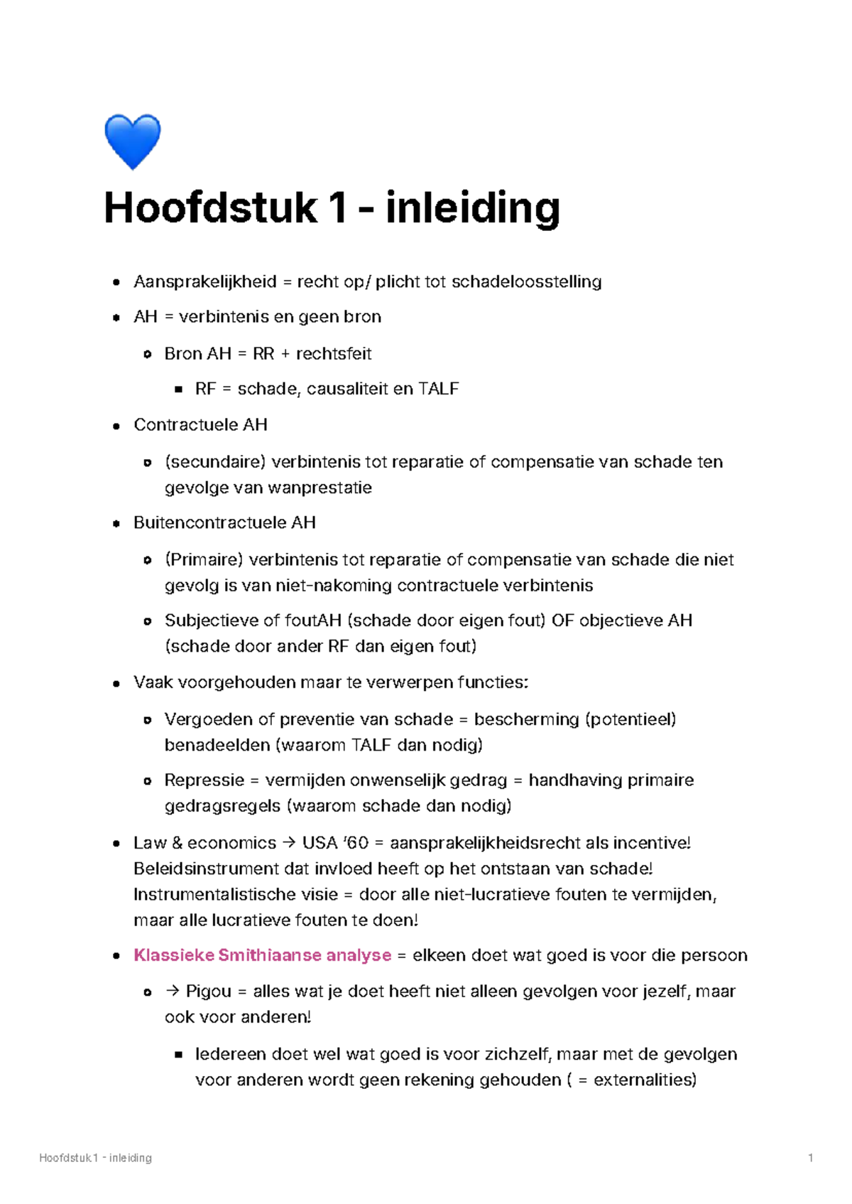 Hoofdstuk 1 - Inleiding tot Aansprakelijkheid en Schadevergoeding - Studocu
