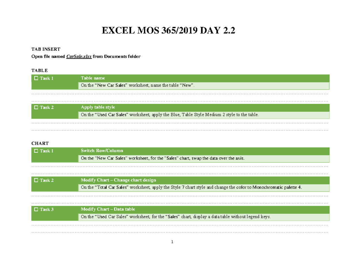 Excel MOS 365/2019 Day 2: Inserting Tables and Modifying Charts - Studocu