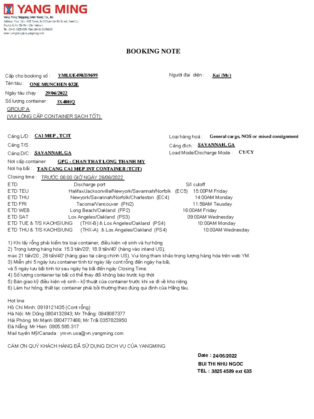 E490359699 Booking Note for ONE MUNCHEN 032E Container Shipment - Studocu