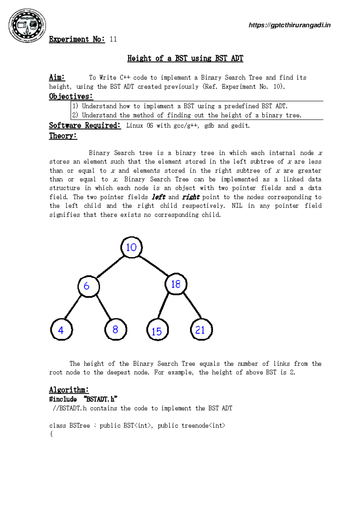 double linked list insertion - Experiment No: 11 Height of a BST using ...