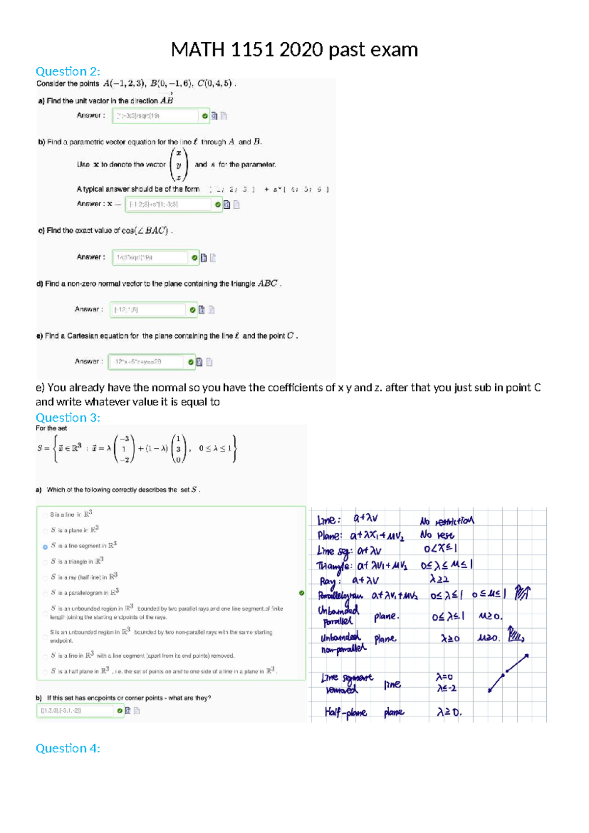 MATH 1151 2020 Past Exam Solutions and Key Concepts - Studocu