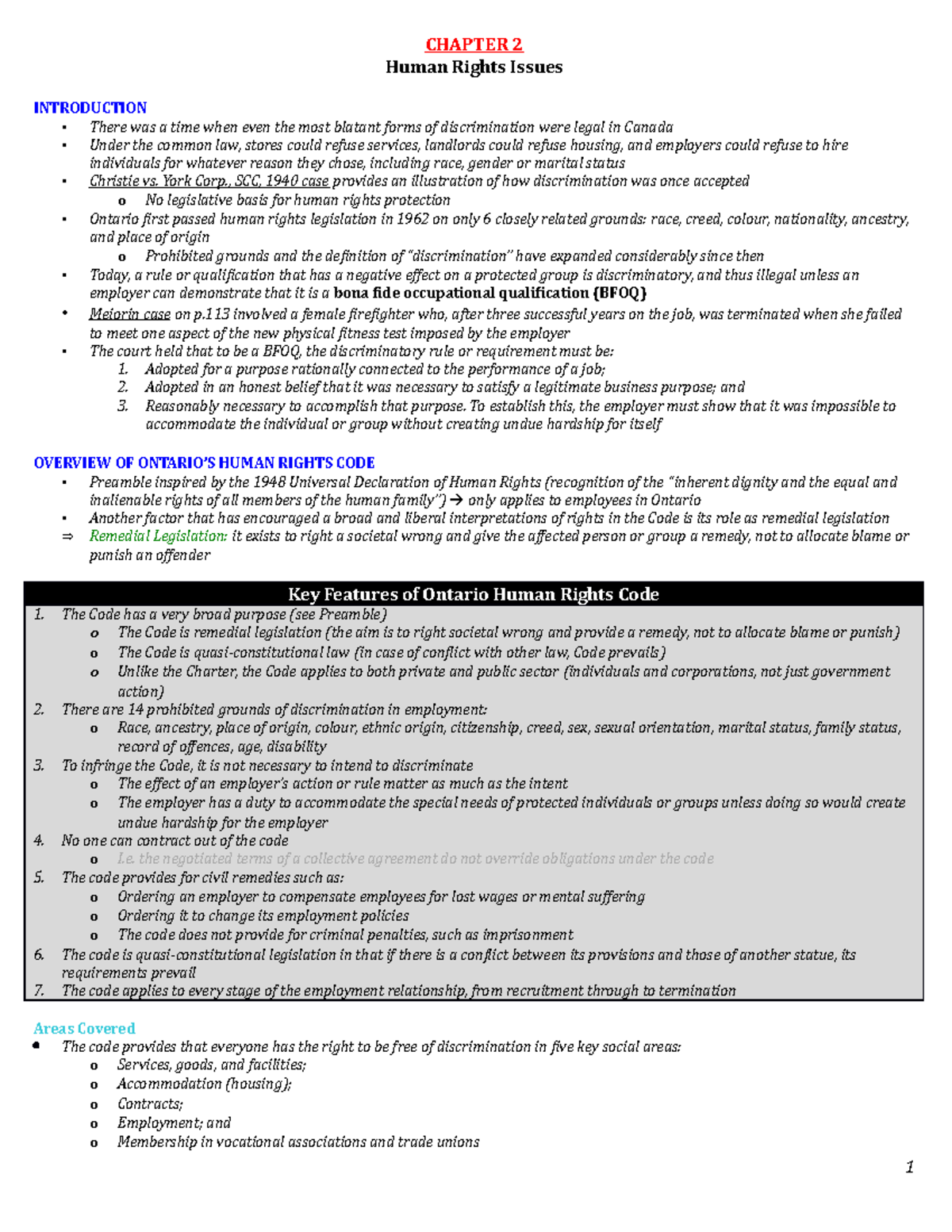 Employment and Labour Law - Summary - Chapter 2 - CHAPTER 2 Human ...