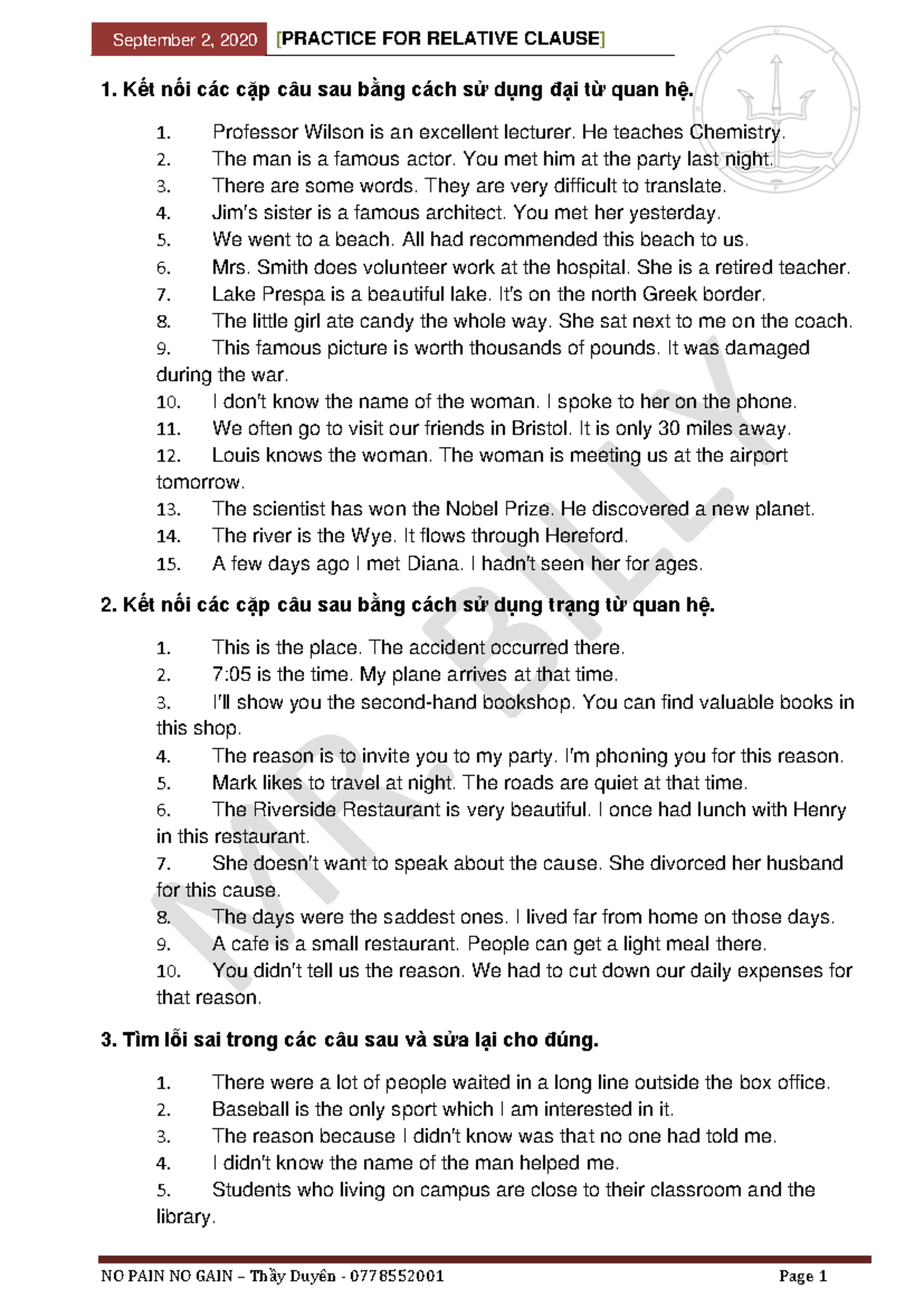 Practice Exercises for Relative Clauses - ENG 101 - Studocu