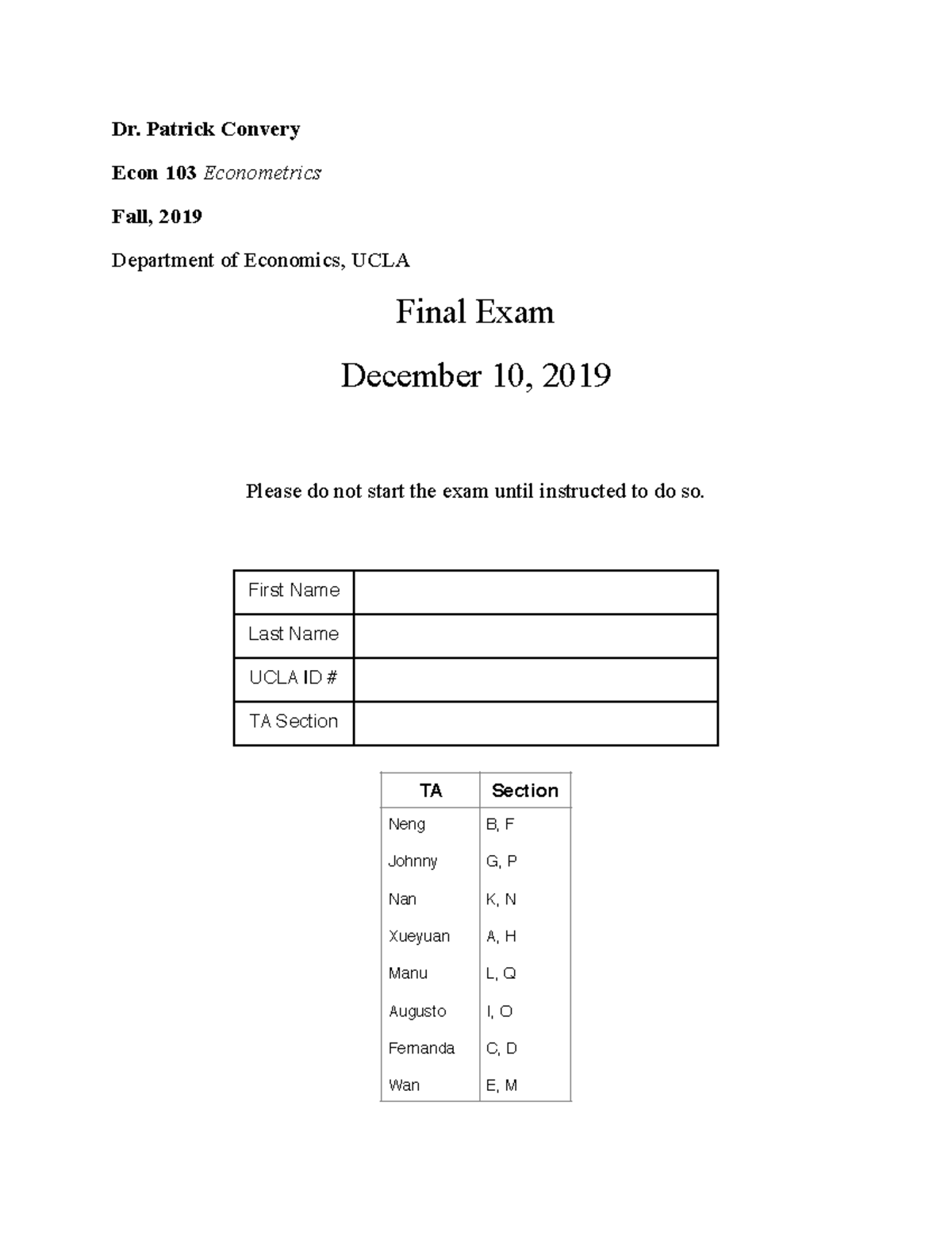 Econ 103 (Fall 2019) - Final Exam Material with Question Insights - Studocu