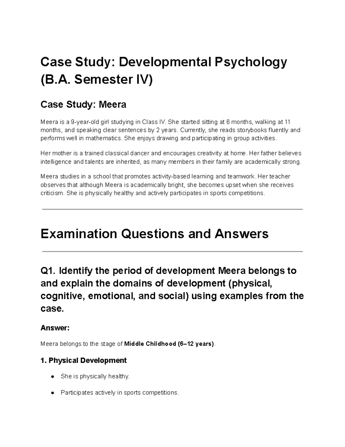 Case Study: Developmental Psychology (B.A. Sem IV) - Meera's Growth ...