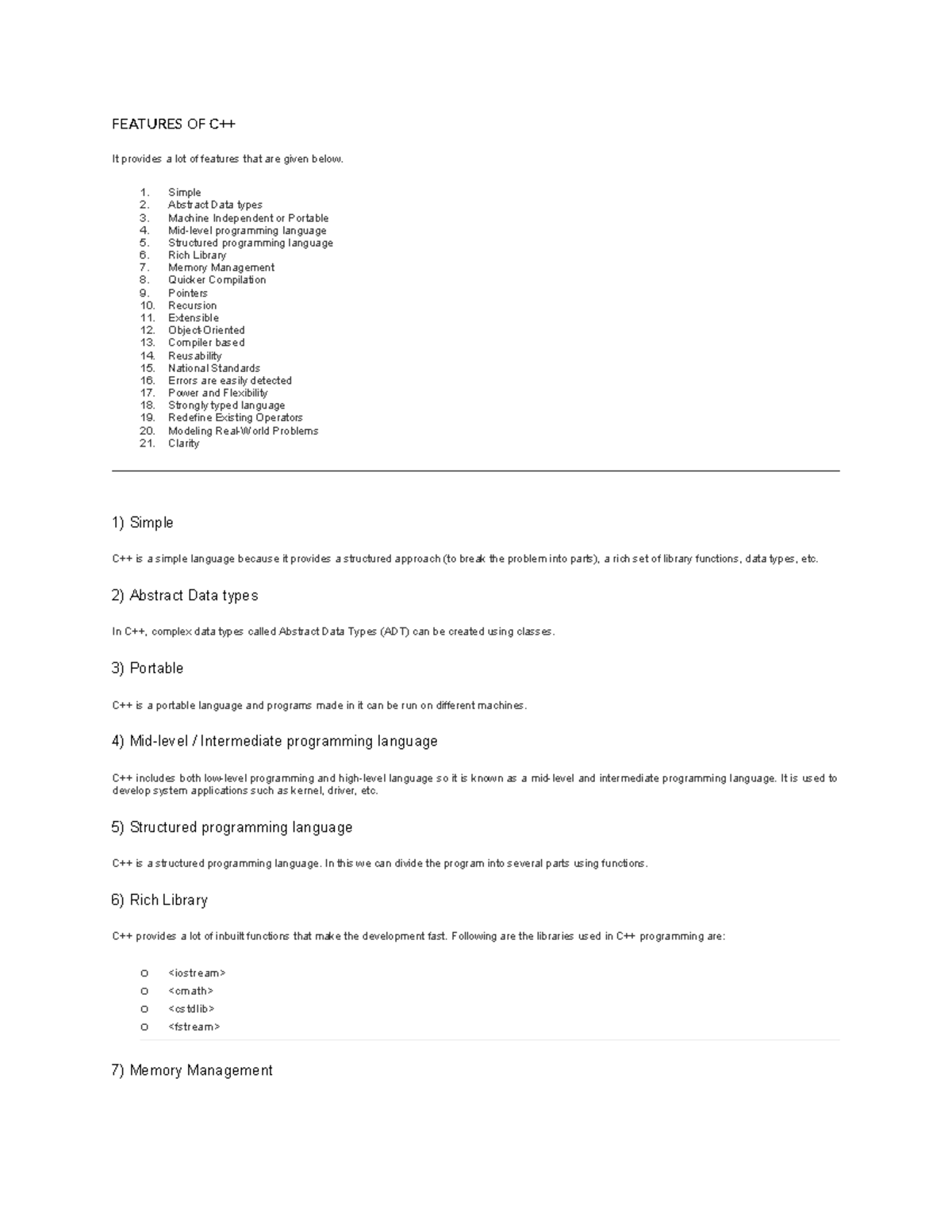 Features OF C++ - FEATURES OF C++ It provides a lot of features that ...