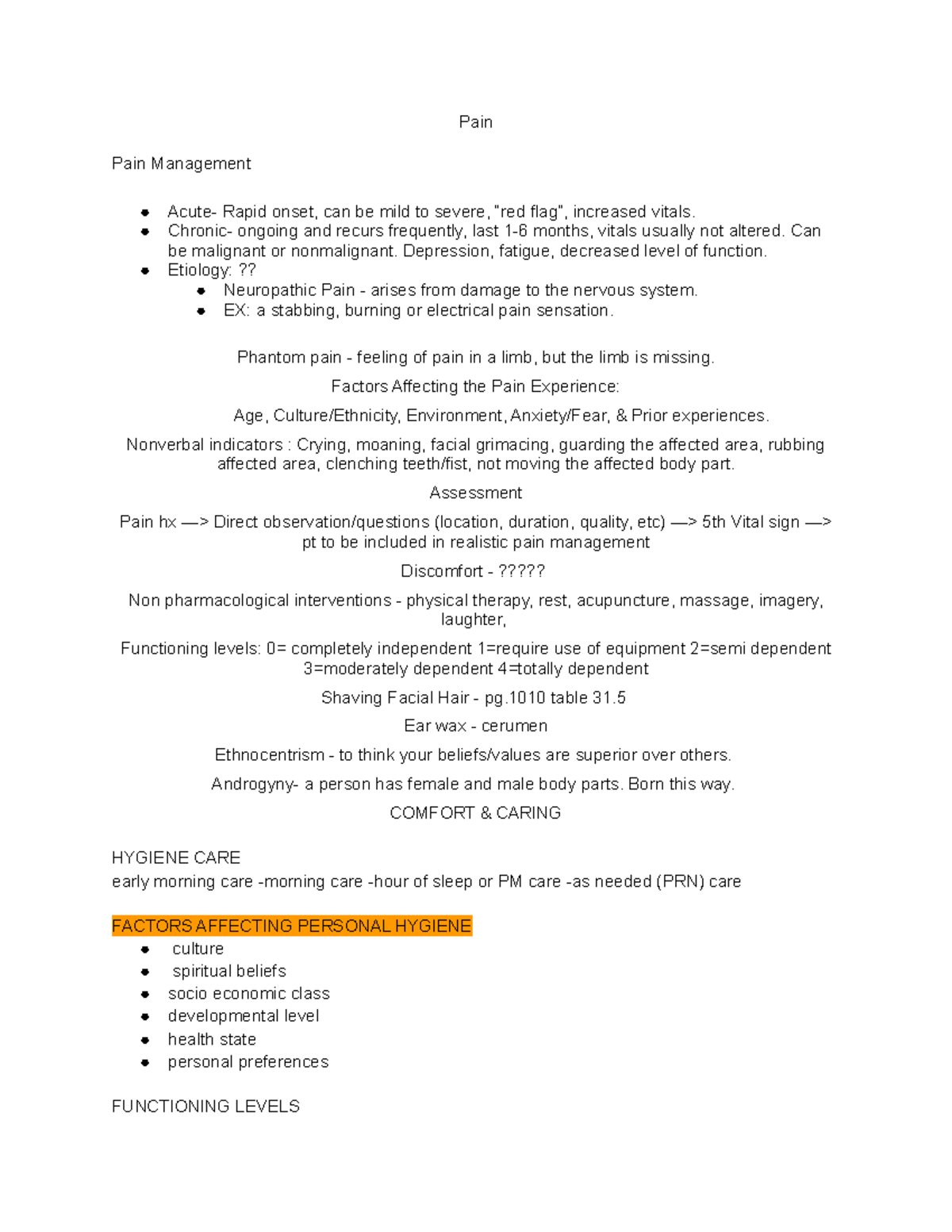 NURS 101 Exam 1 Study Guide: Pain Management, Hygiene, and Wound Care ...