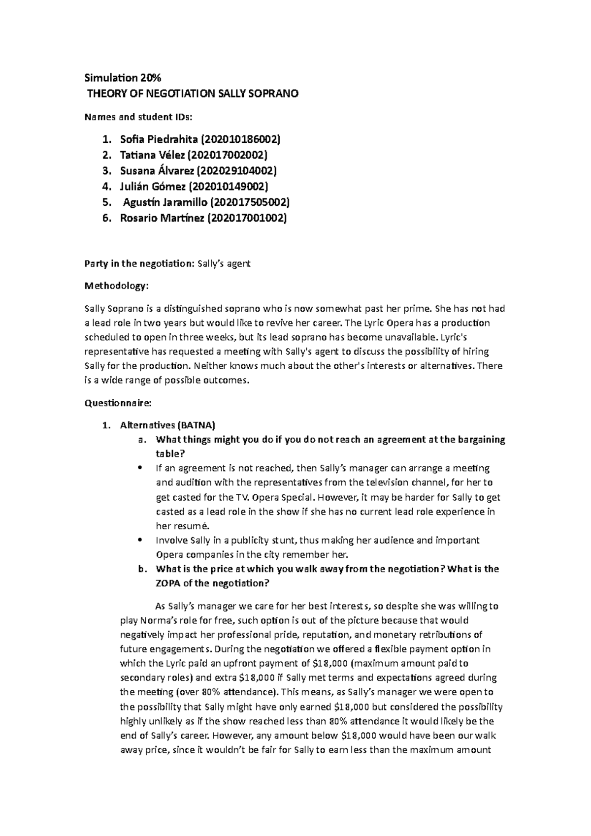 Negotiation Simulation Report: Sally Soprano's Case Study Analysis ...