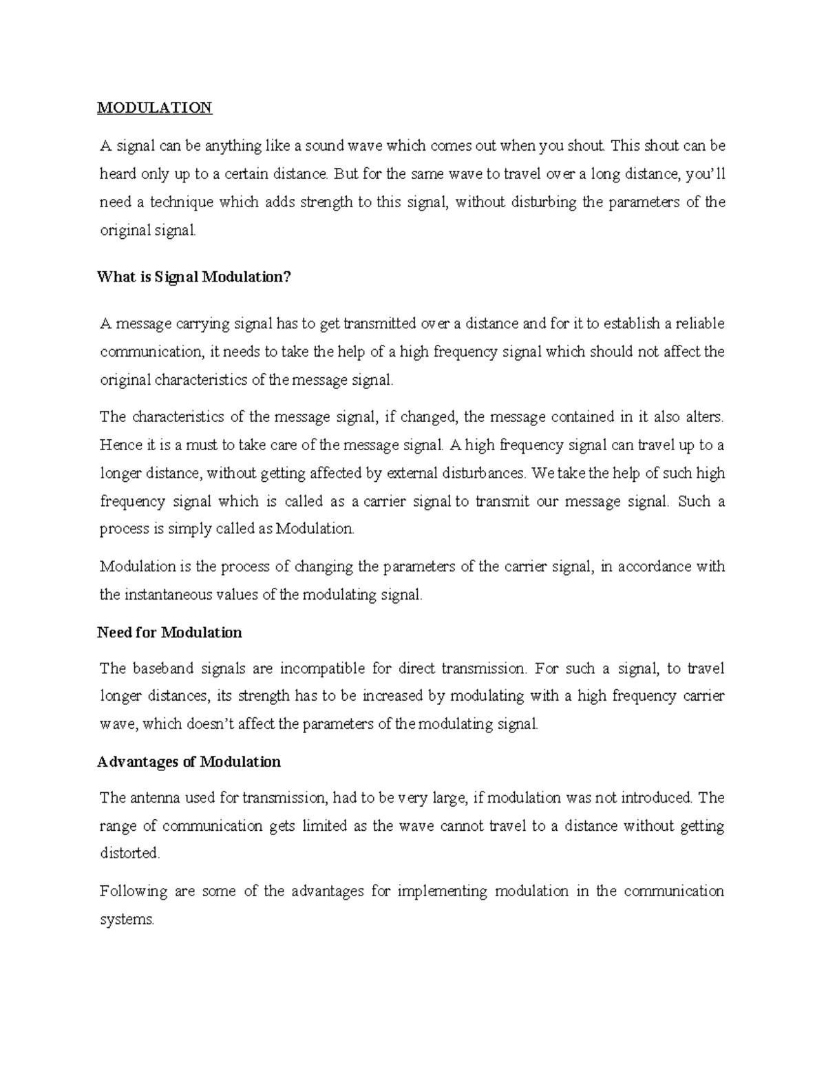 Modulation - Lecture Notes for Data Communication (DC101) - Studocu