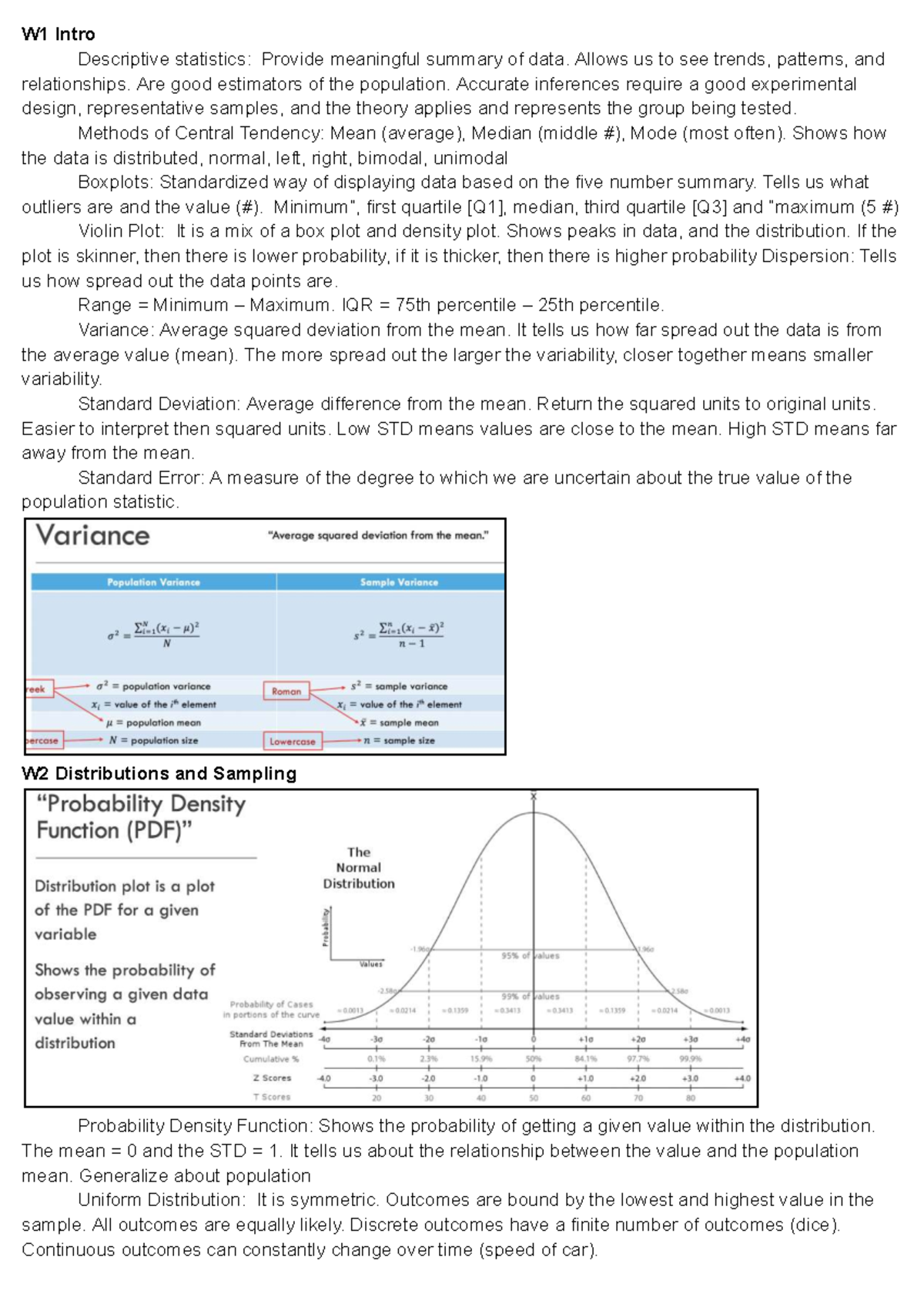 W1 2811 Midterm Summary: Intro to Descriptive Stats & Sampling Methods ...
