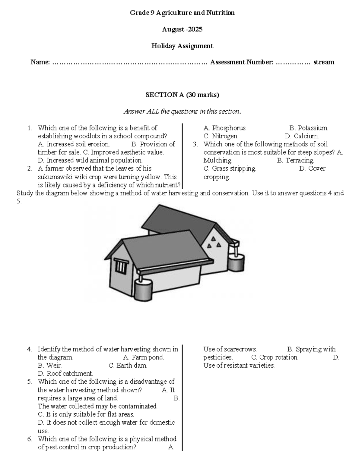 Grade 9 Agriculture Paper 1: August Holiday Assignment - Studocu