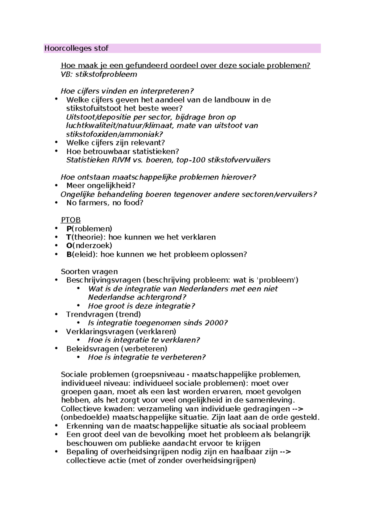 Hoorcolleges Stof: Sociale Problemen en Oplossingen in Nederland ...