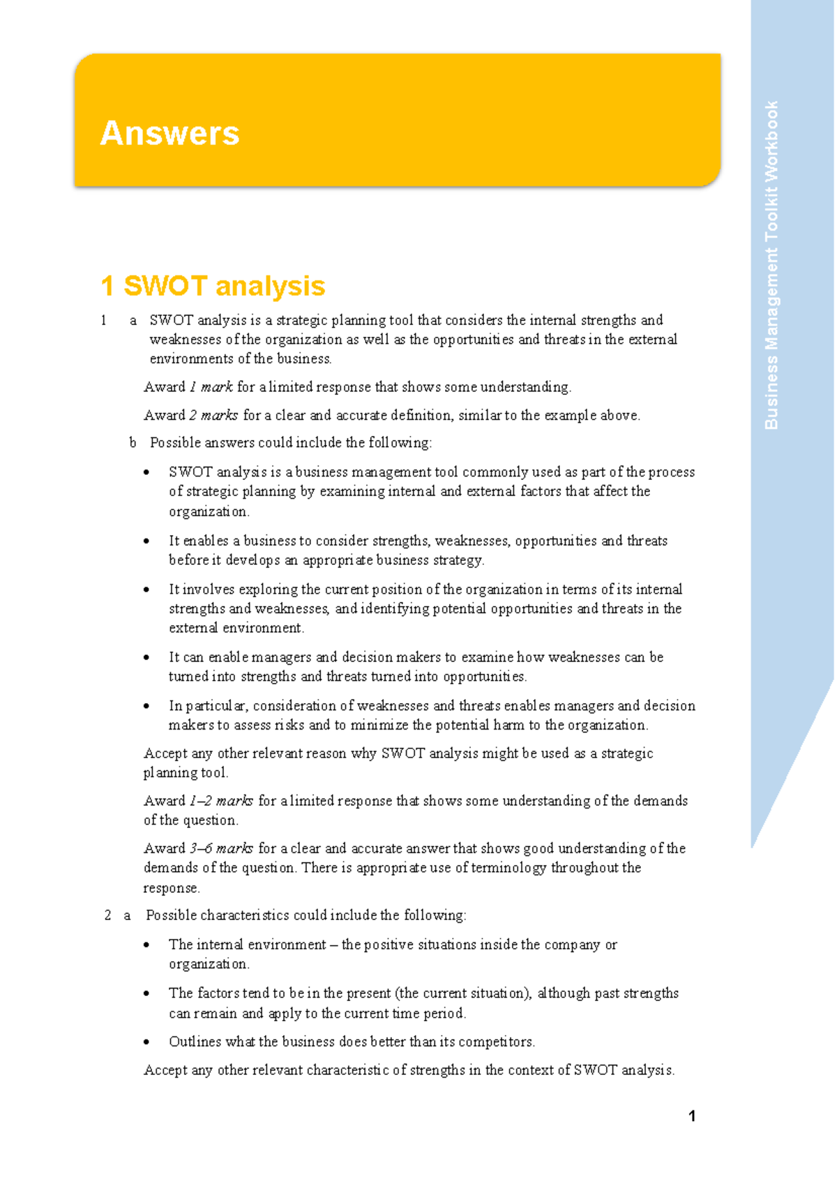 Business Management Toolkit Workbook Answers: SWOT & STEEPLE Analysis ...
