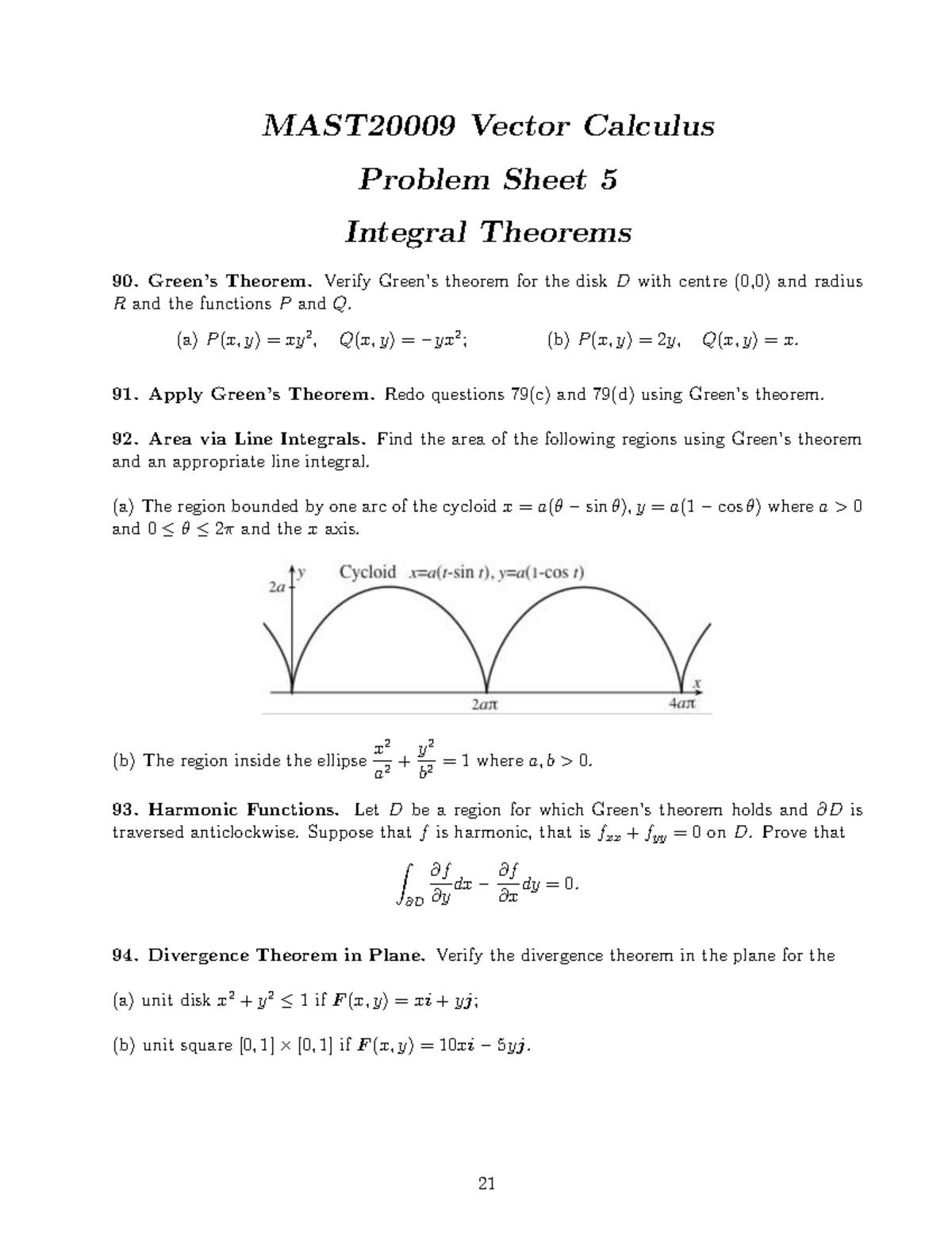 Vector Calculus Problem Sheet 5: Integral Theorems and Applications ...