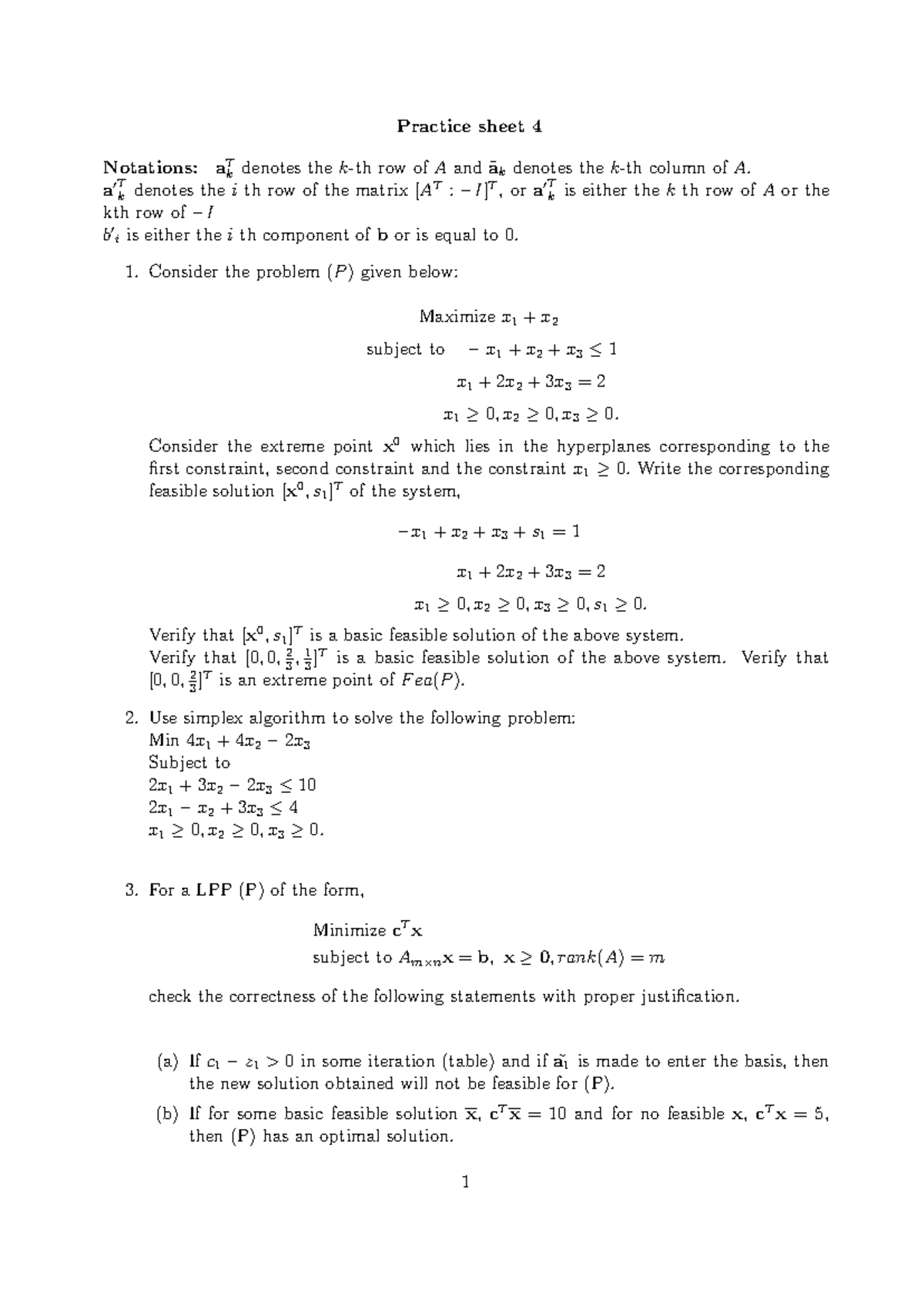 MA321-22 Practice Sheet 4: Linear Programming and Simplex Method - Studocu
