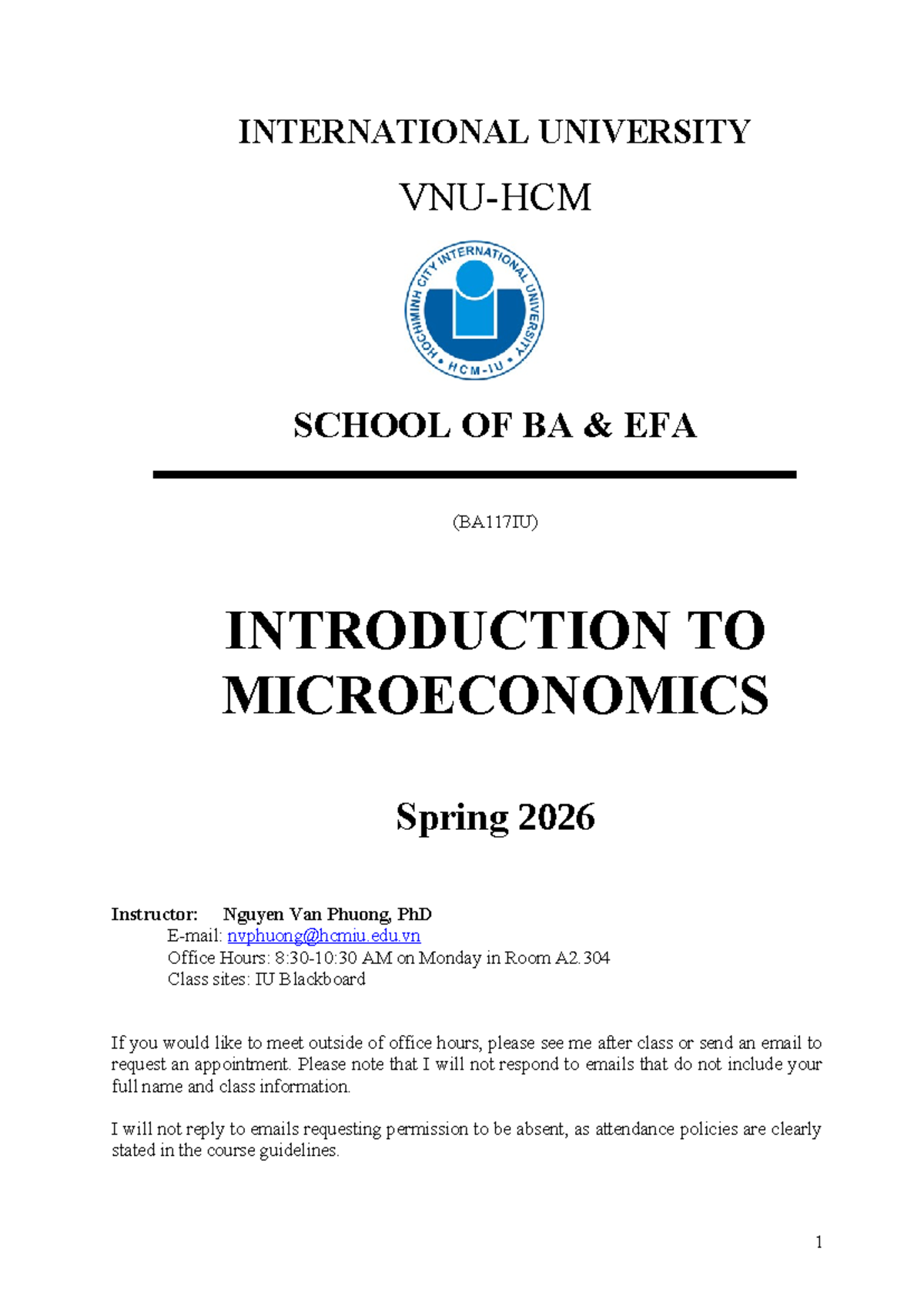 BA117IU Introduction to Microeconomics Syllabus - Spring 2026 - Studocu