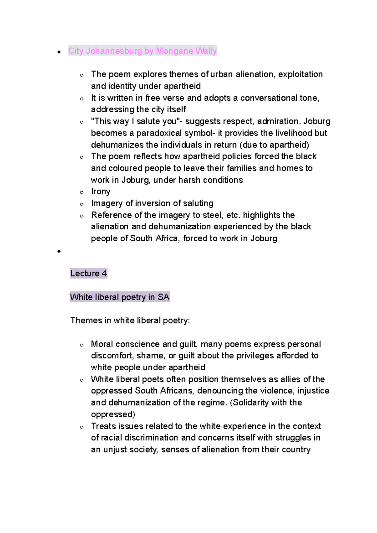 City Johannesburg: Themes of Alienation and Identity in Poetry - Studocu