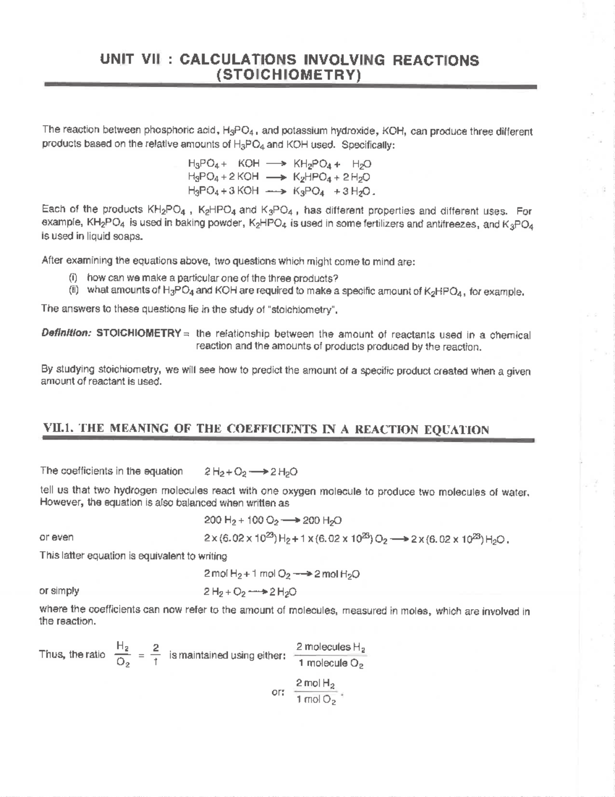 UNIT VII: STOICHIOMETRY CALCULATIONS AND PRACTICE - Studocu