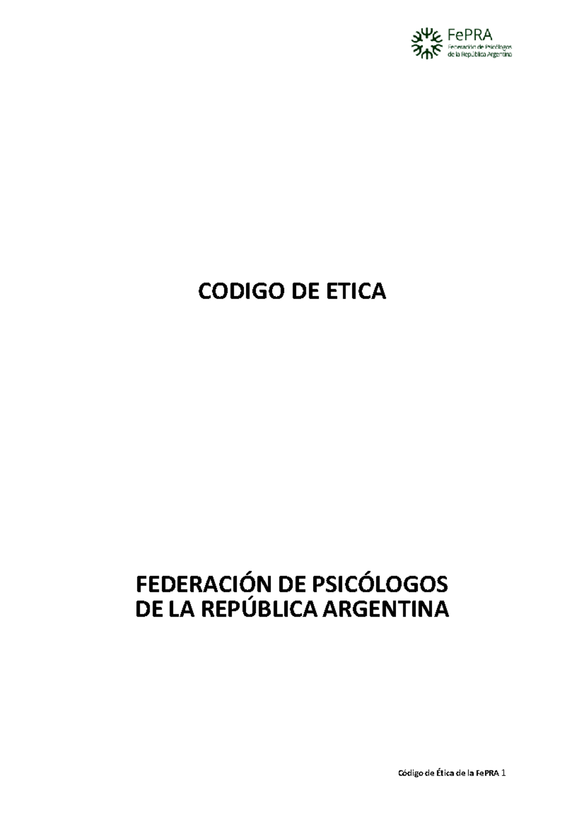 Código de Ética de la Federación de Psicólogos de la República ...