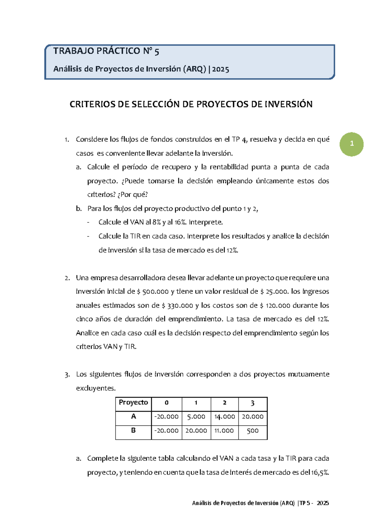 TP5 - Análisis de Proyectos de Inversión (ARQ) 2025 - Studocu