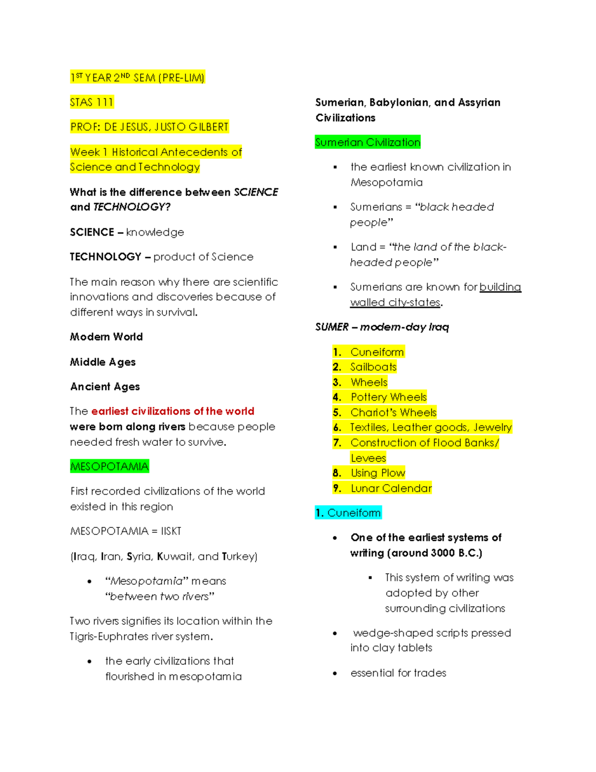 STAS 111 Prelim Exam Reviewer: Historical Antecedents of Science - Studocu