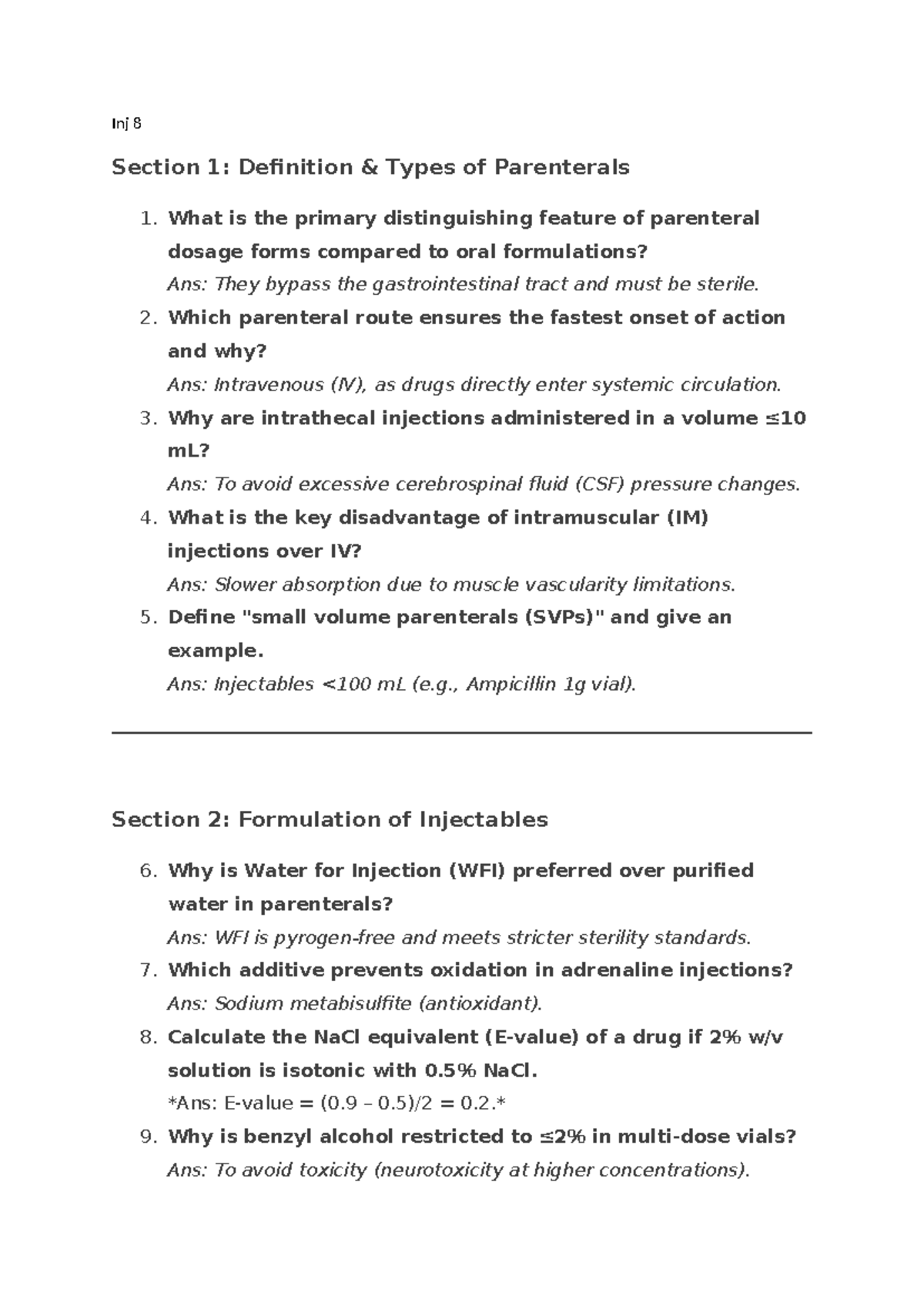 Inj 8: Comprehensive Guide to Parenteral Dosage Forms and Techniques ...