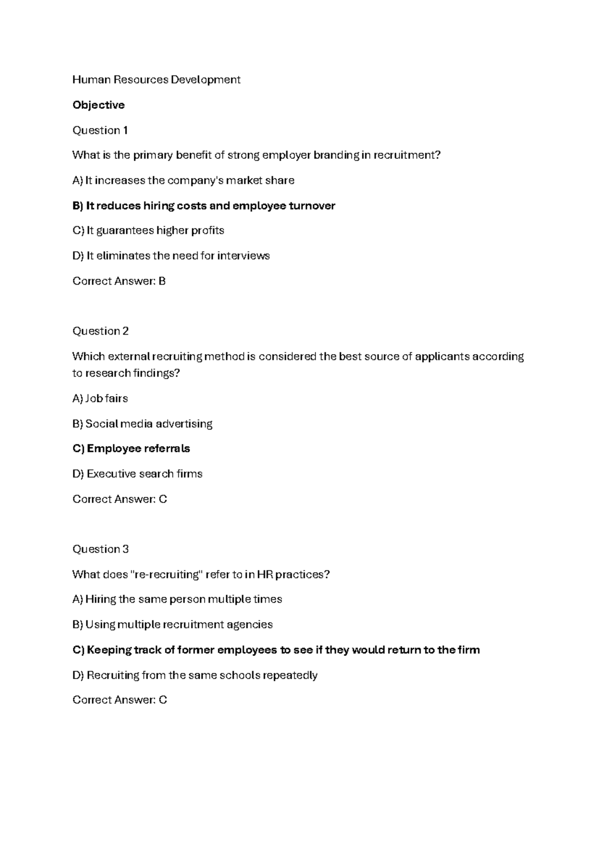 Qn A C5 HRD HRM533 (J) - Objective Questions & Short Essays - Studocu