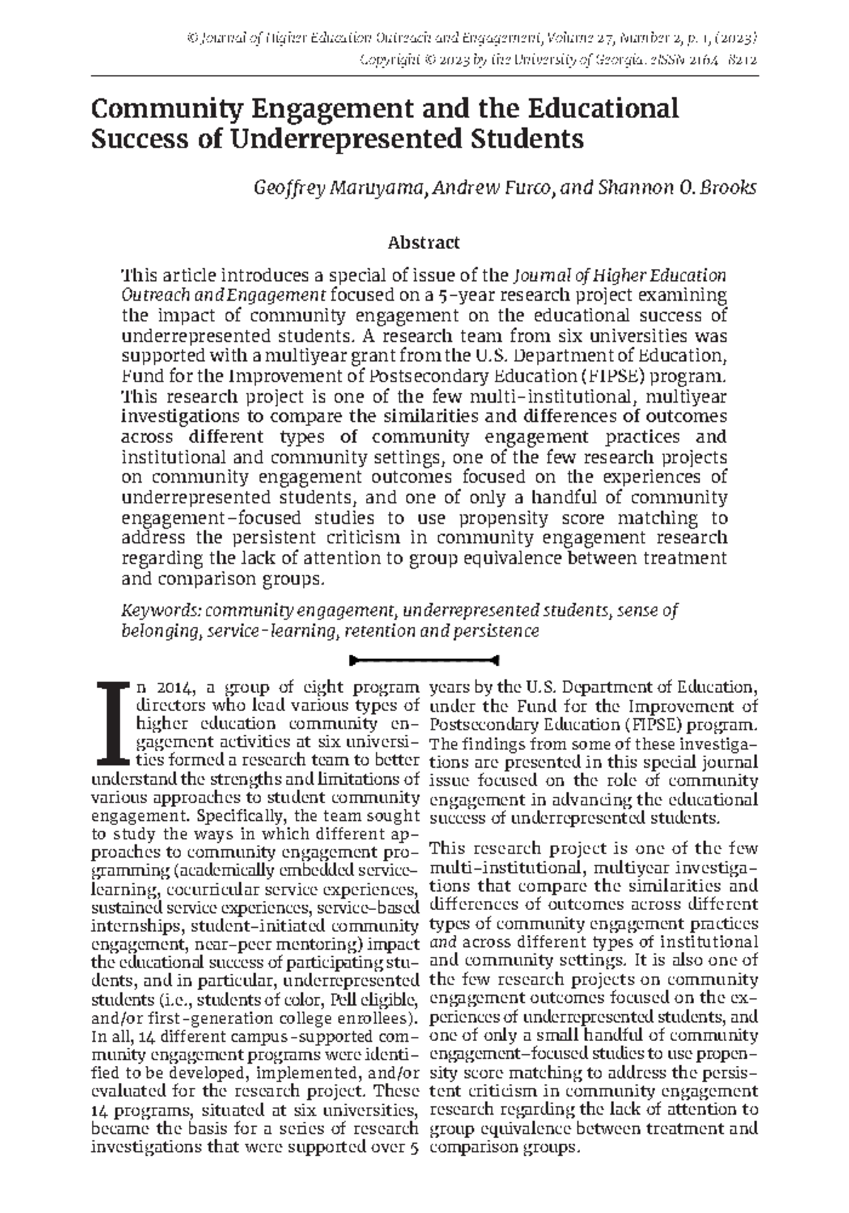 Community Engagement Impact on Educational Success of Underrepresented ...