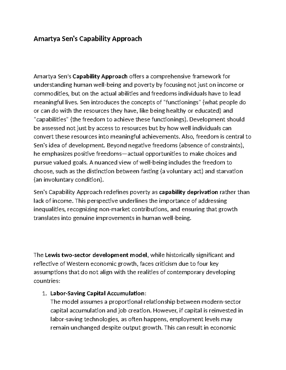 Capability Approach - Sen introduces the concepts of "functionings ...