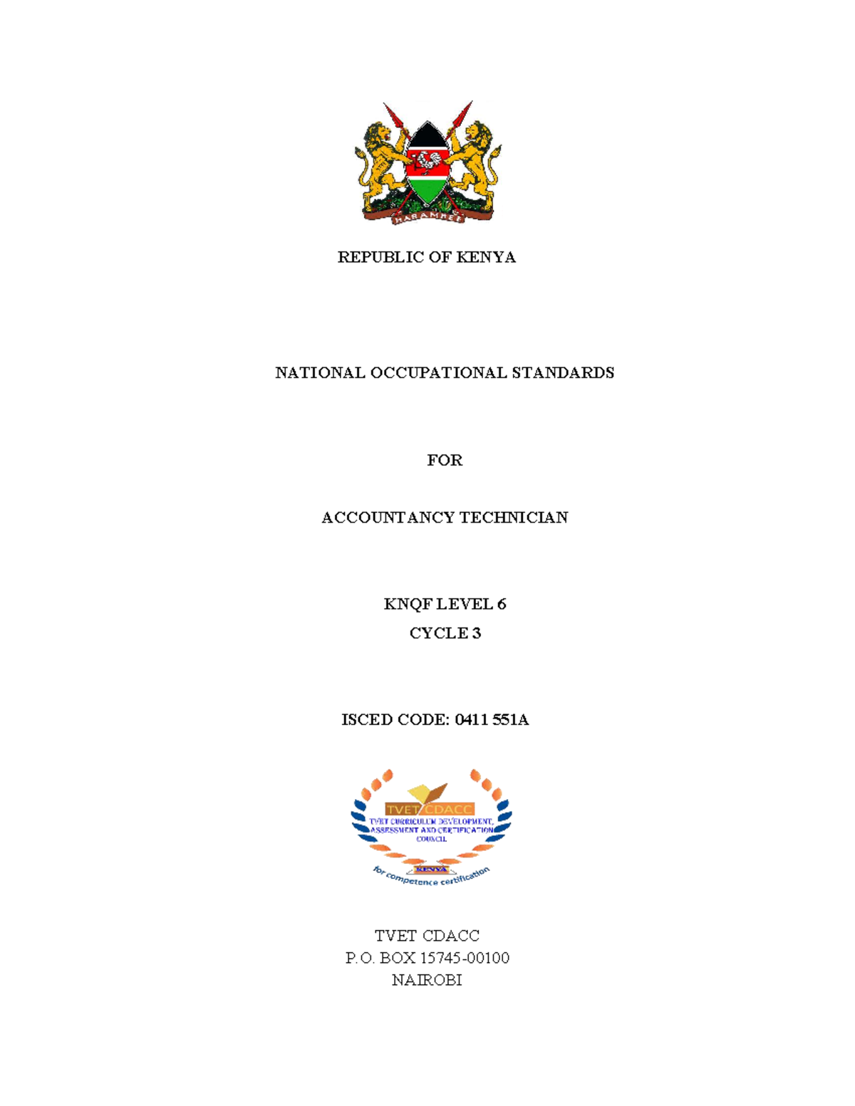 Occupational Standards for Accountancy Technician KNQF Level 6 - Cycle ...