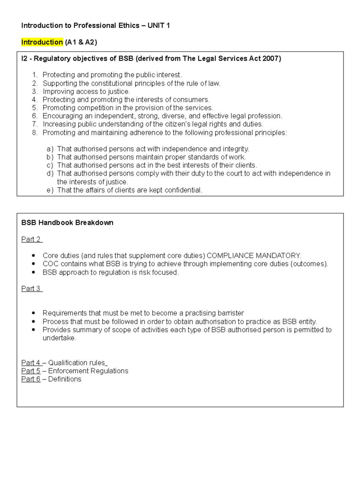 Professional Ethics Overview: BSB Regulatory Objectives & Core Duties ...