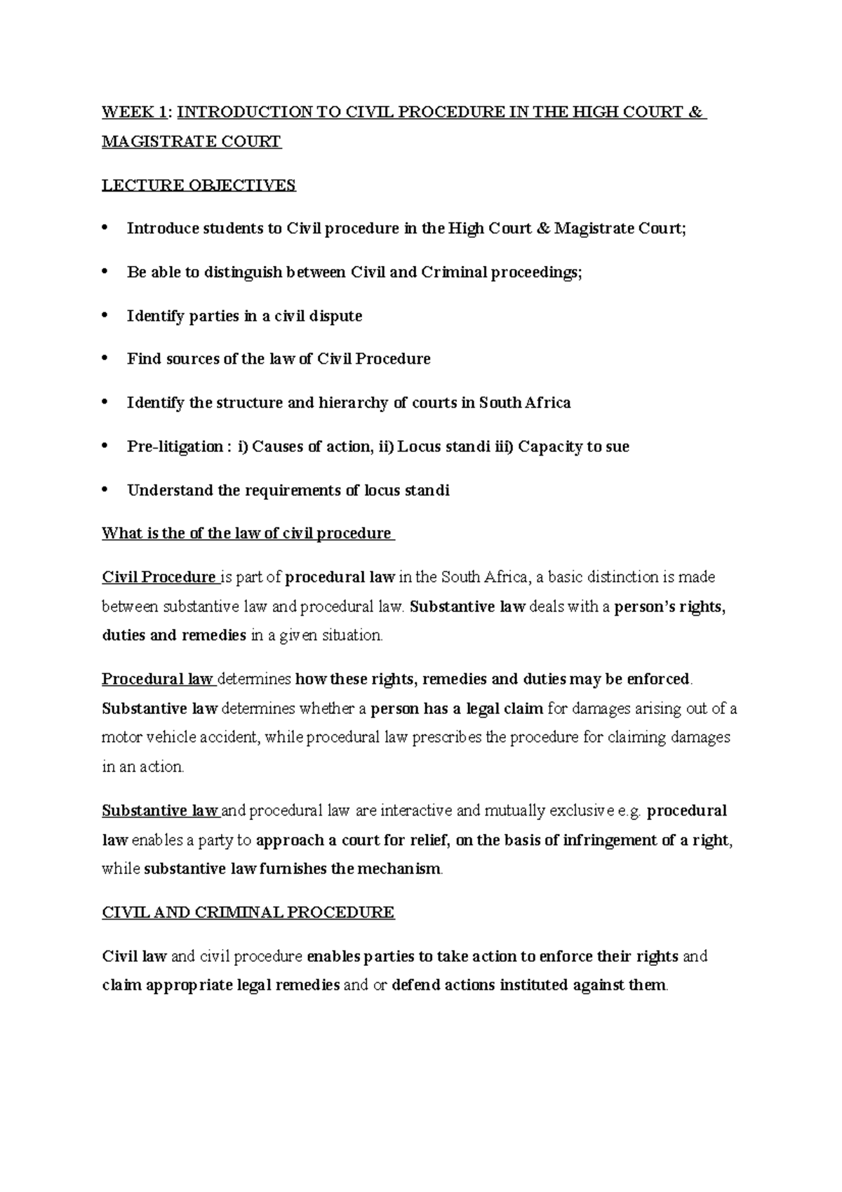 Civil Procedure Lecture Notes: High Court & Magistrate Court Overview ...