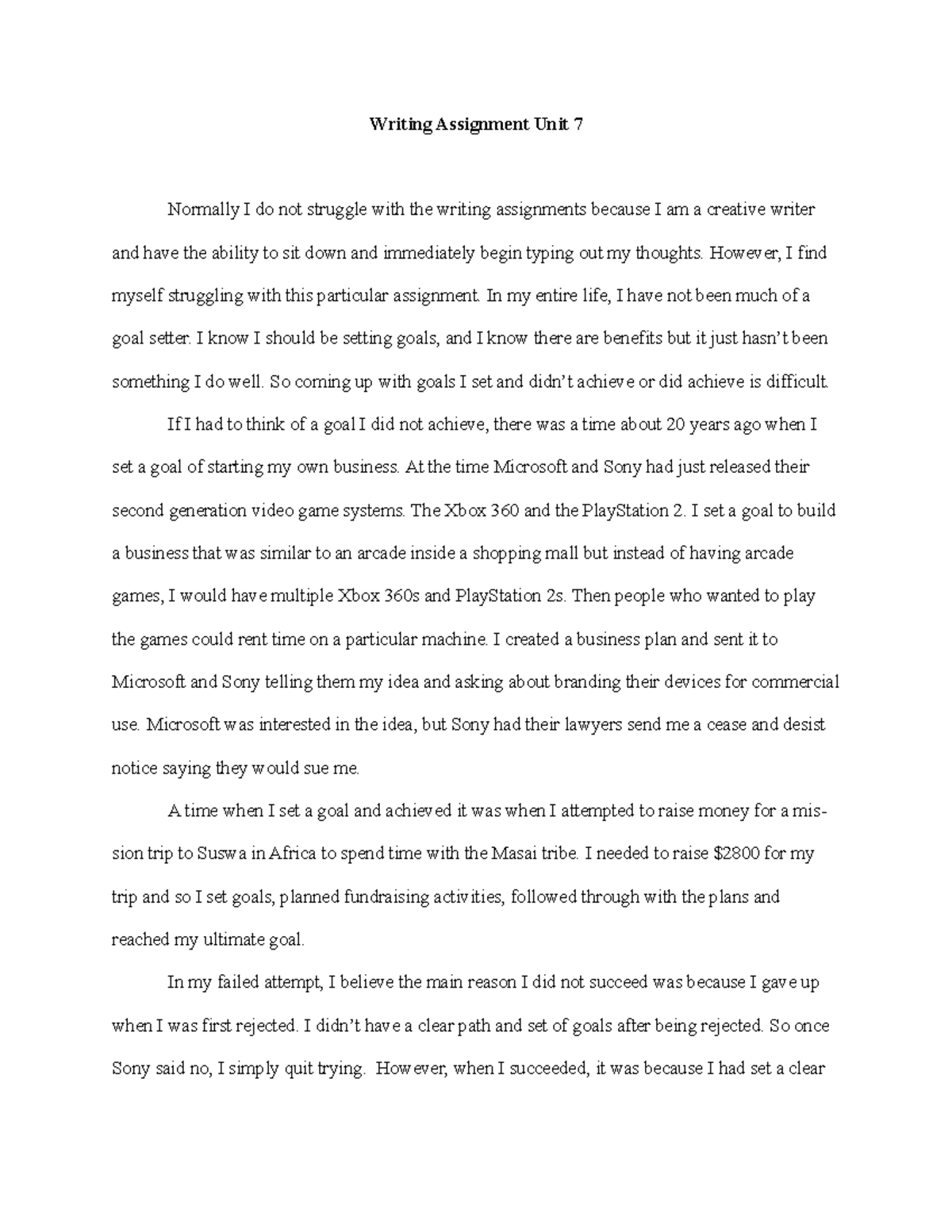UNIV1001 Writing Assignment Unit 7 - Writing Assignment Unit 7 Normally ...