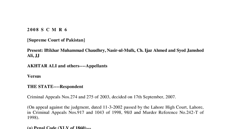 2008 SCMR 6 - Key Judgment Analysis on Criminal Appeals - Studocu