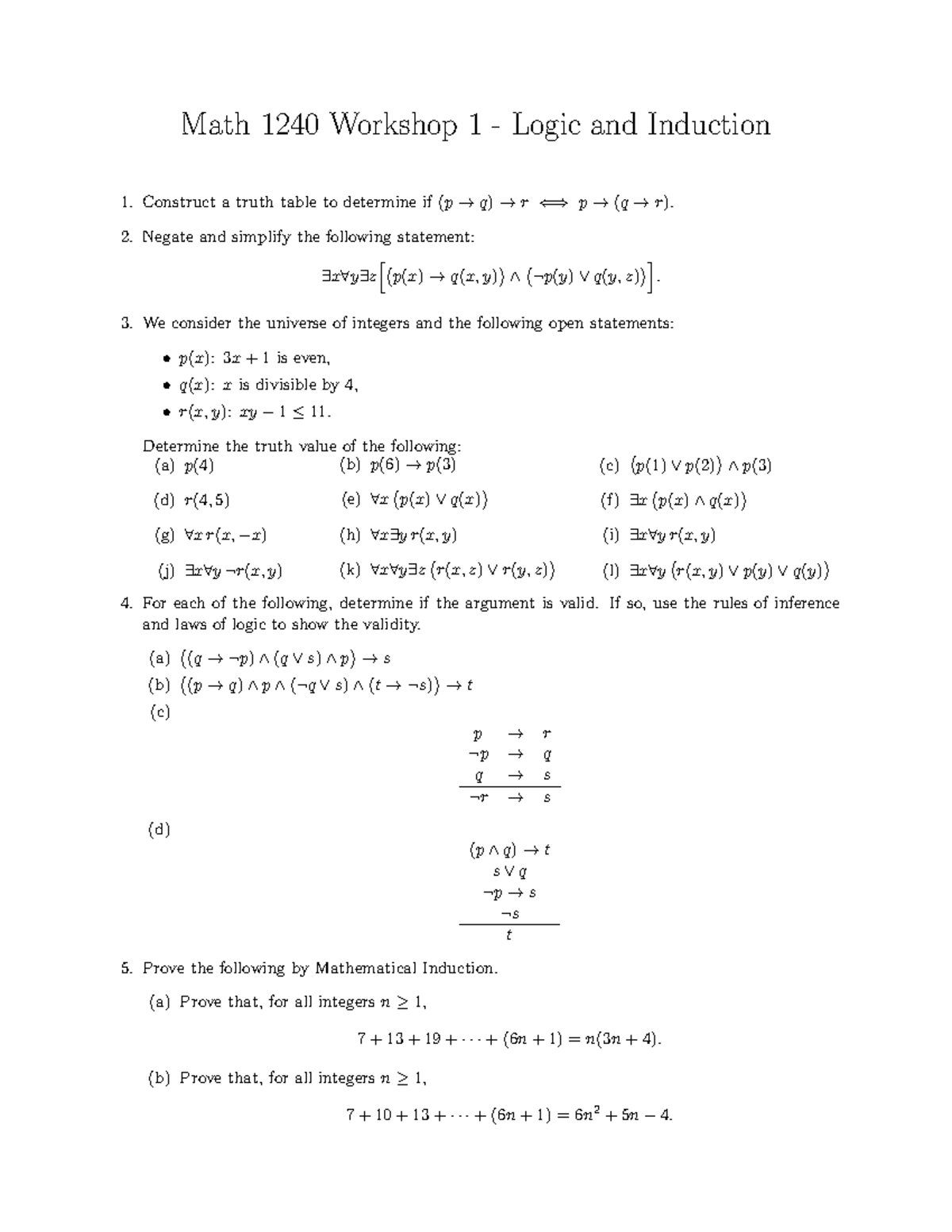 1240 F24 Workshop 1 Solutions - Math 1240 Workshop 1 - Logic and ...