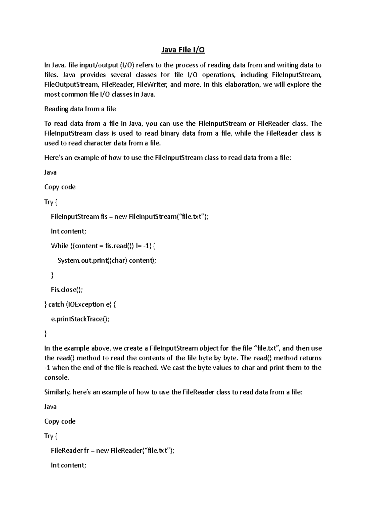 Java File IO - Java File I/O - Java File I/O In Java, file input/output ...