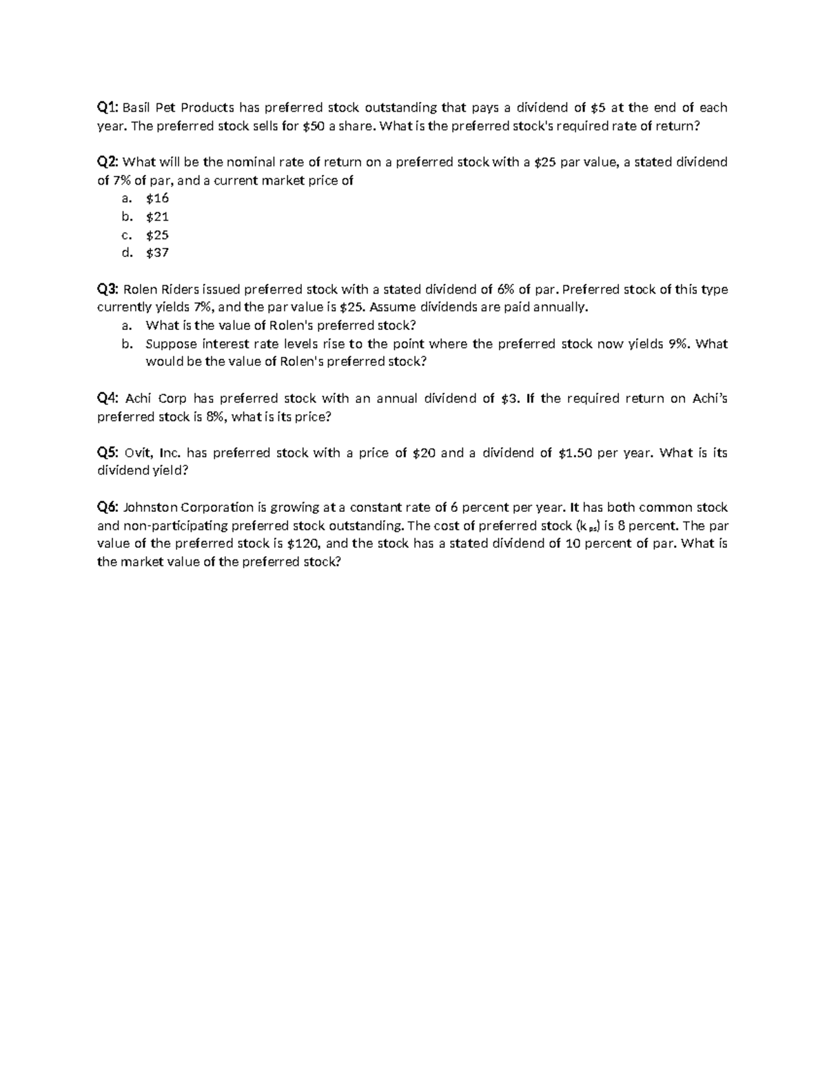 FMGT 4620 - Lab Exam Questions on Preferred Shares Valuation - Studocu