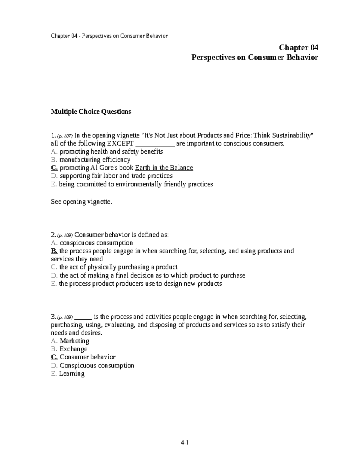 Chap004 - Consumer Behavior M/C Questions & Answers - Studocu