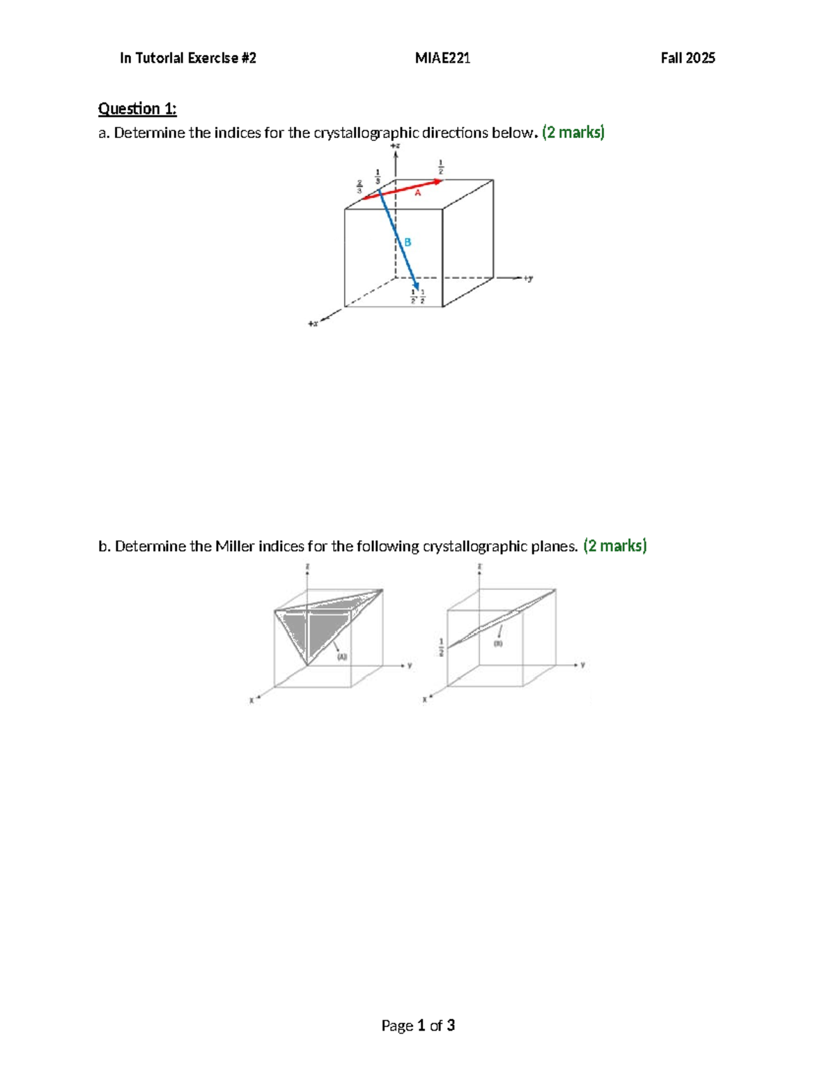 MIAE221 Tutorial Exercise 2: Crystallographic Directions & Planes - Studocu