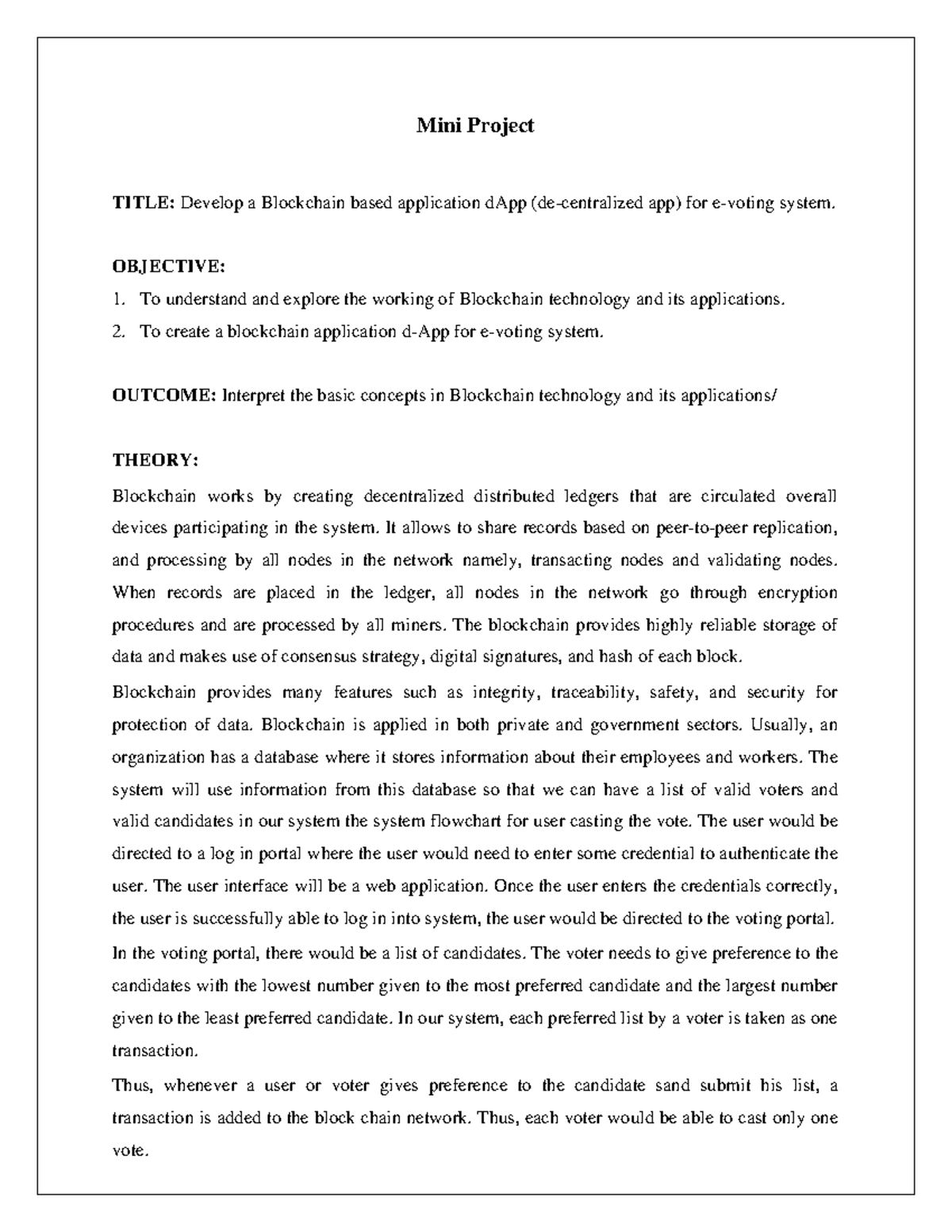 Blockchain Technology Mini Project: E-Voting dApp Development - Studocu