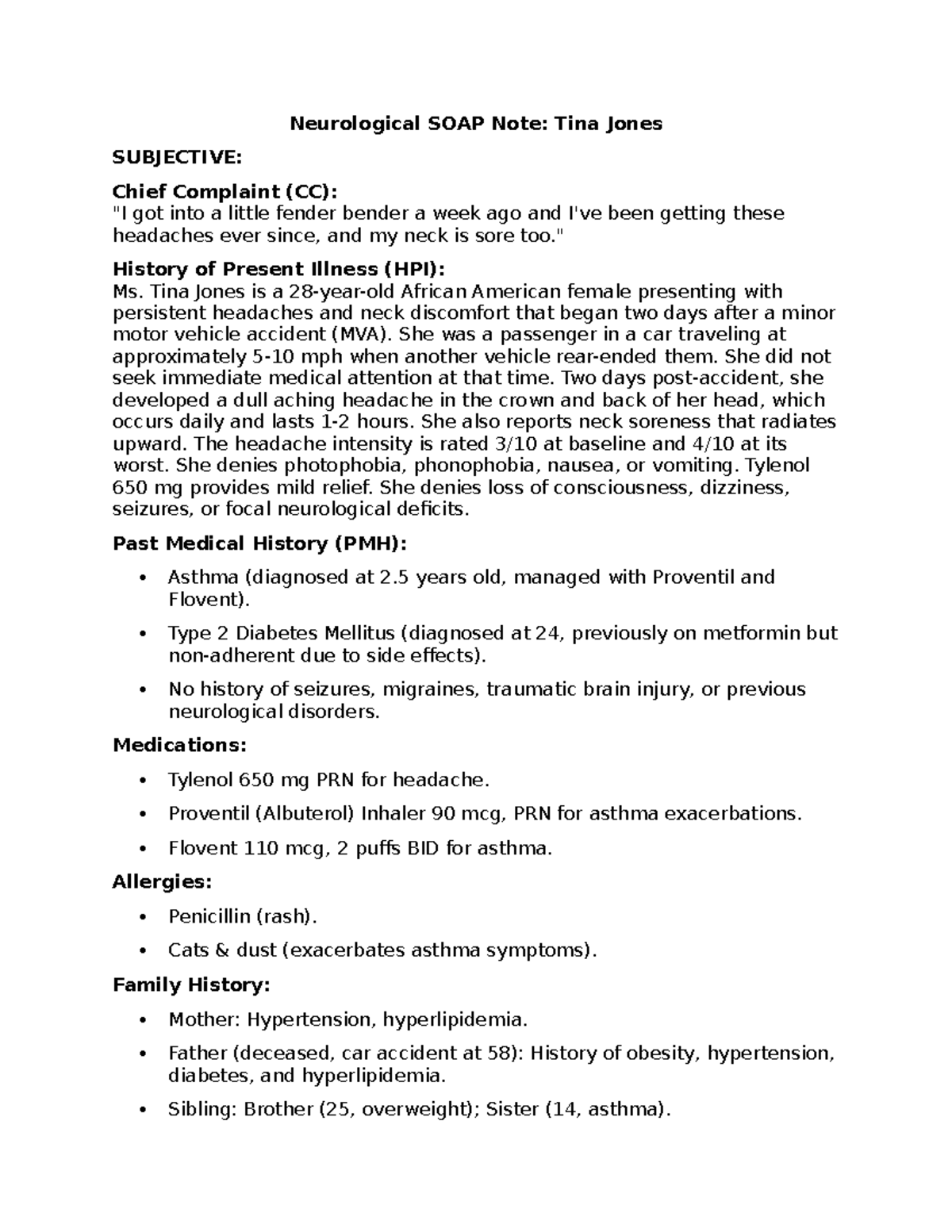 Neurological SOAP Note for Tina Jones: Headache & Neck Pain Evaluation ...