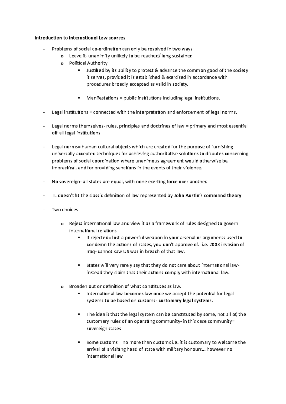 Lecture notes, Lecture 2 - Introduction to International Law Sources ...