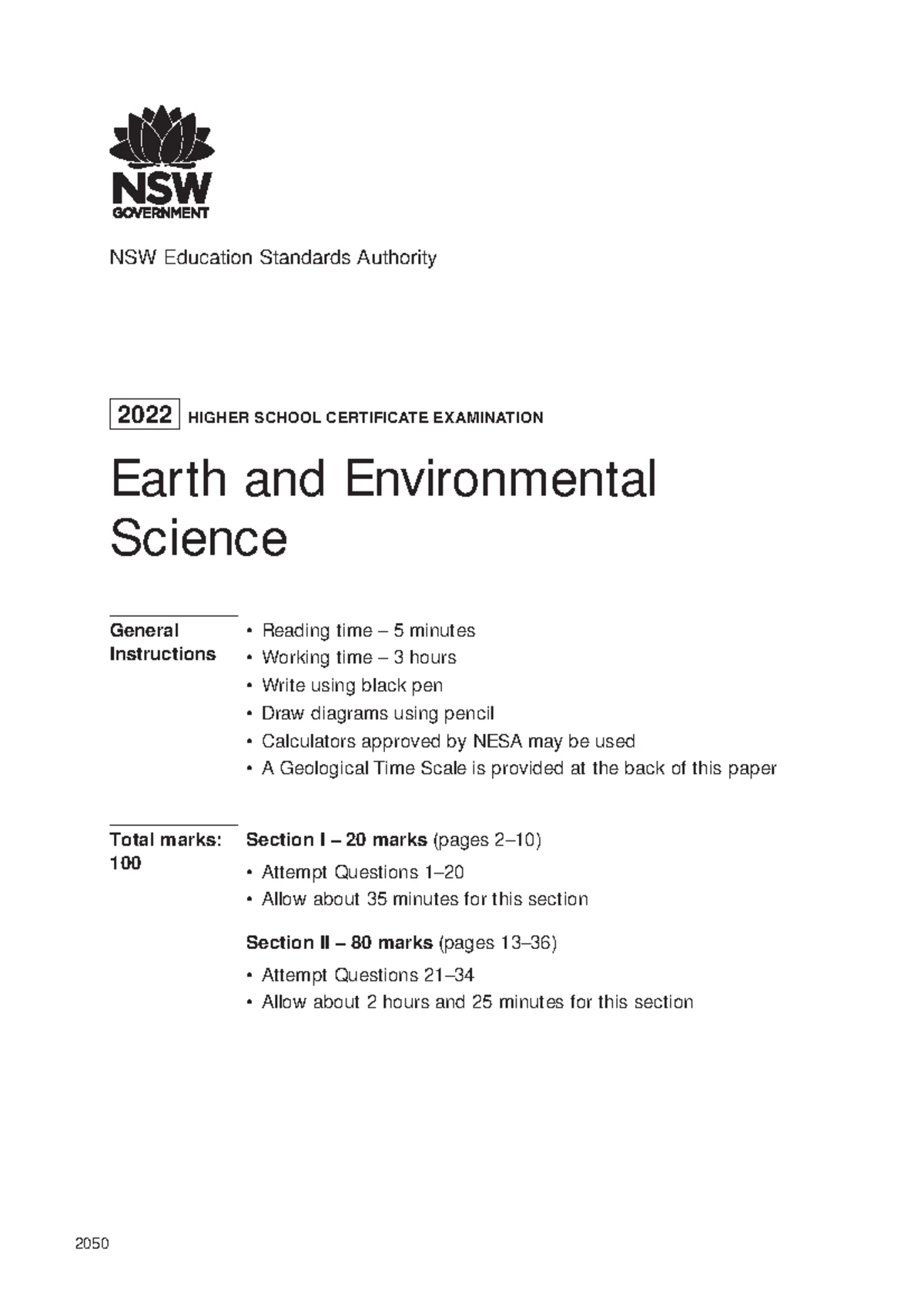 PEM 2024 EES Trial HSC Exam Paper: Earth and Environmental Science ...